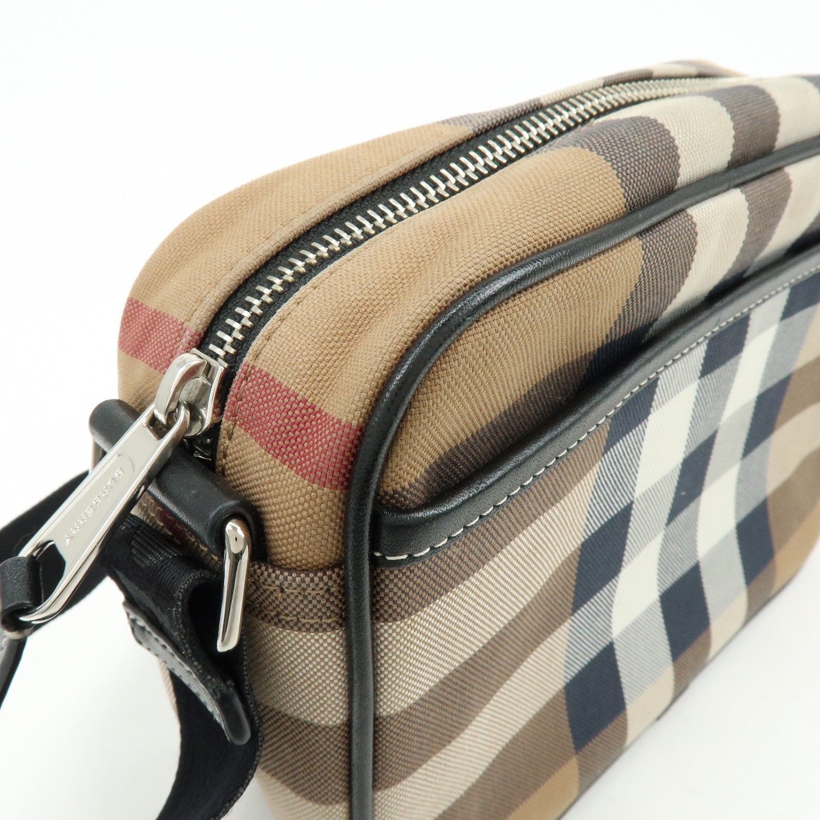 BURBERRY Nova Plaid Canvas Leather Shoulder Crossbody Bag Beige