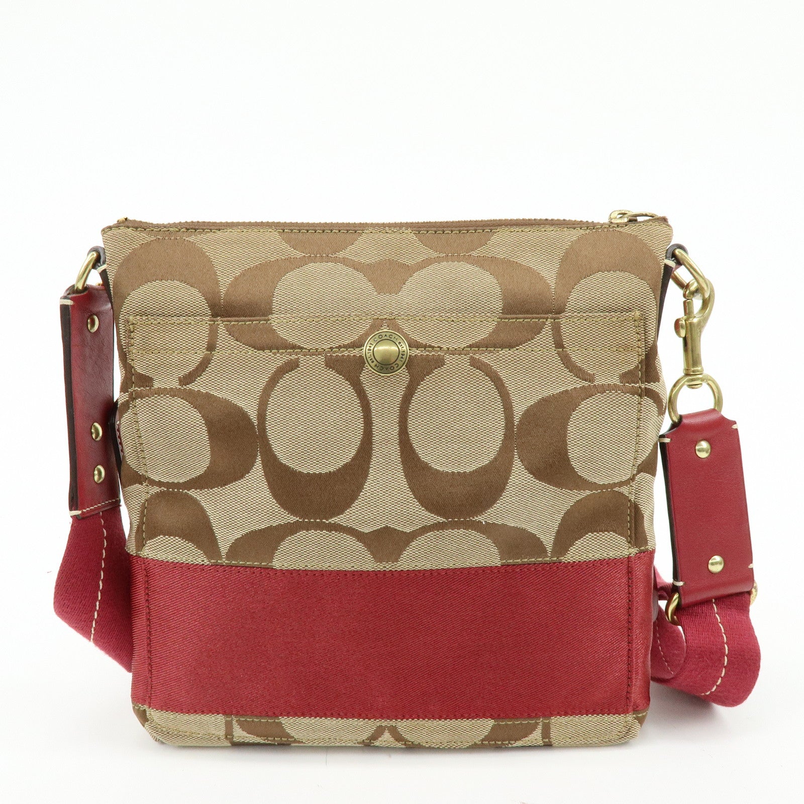 COACH Set of 2 Signature Canvas Leather Shoulder Bag Beige