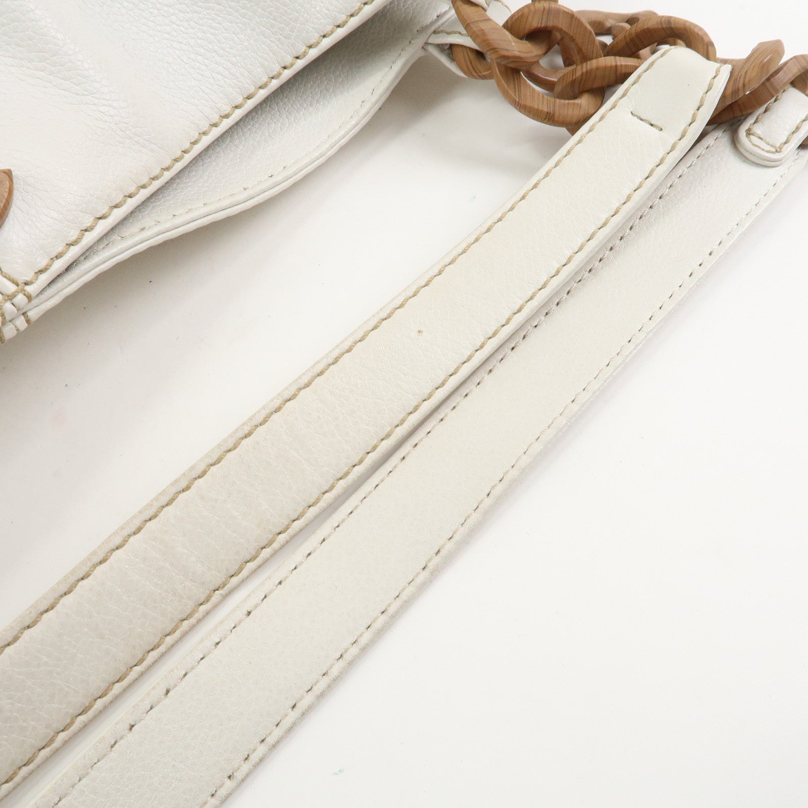 CHANEL COCO Mark Leather Wood Chain Shoulder Bag Off White 18MB096