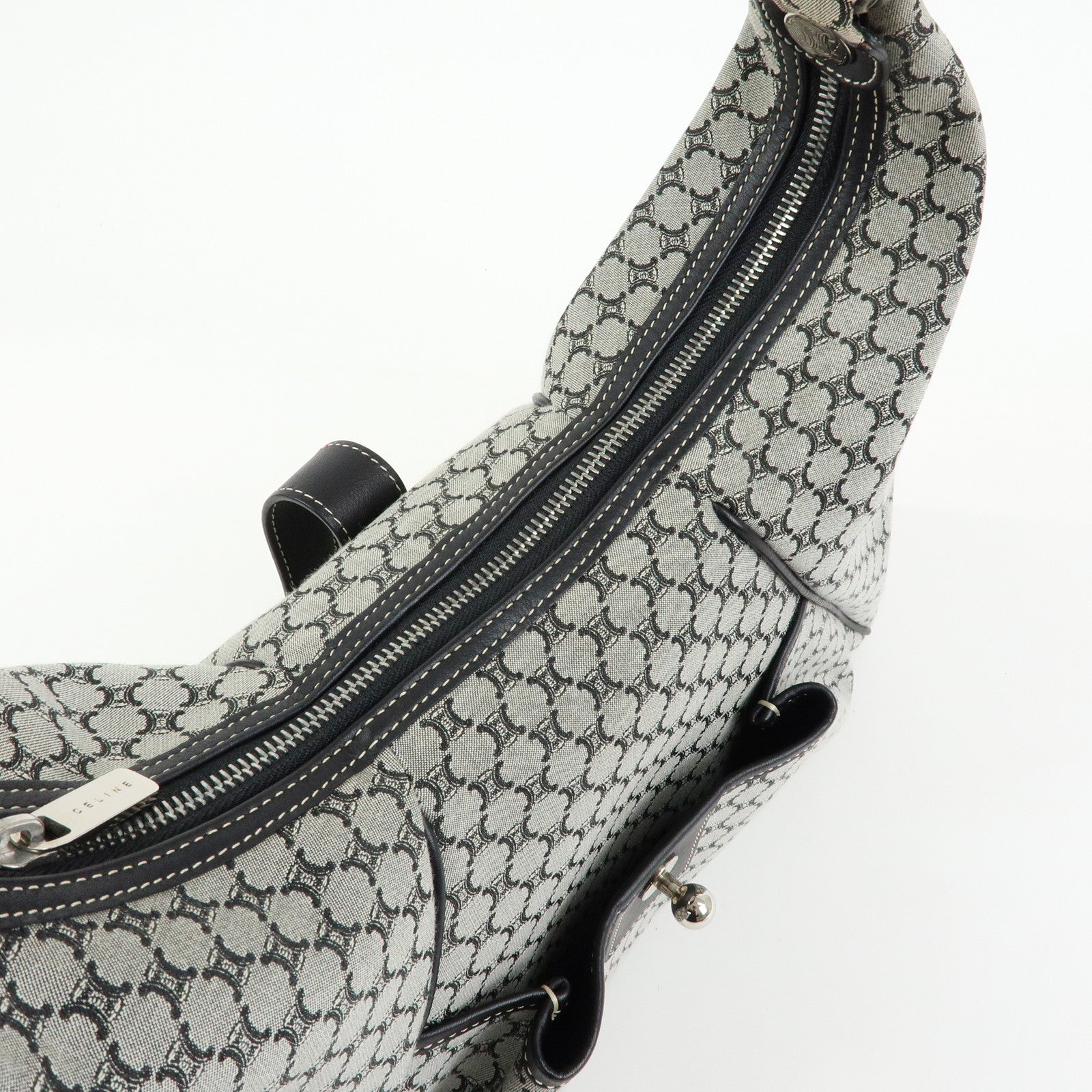 CELINE Macadam Canvas Leather Shoulder Bag Grey Black