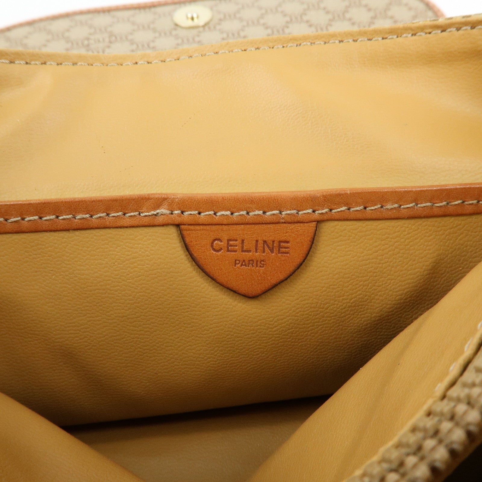 CELINE Logo Macadam PVC Leather Hand Bag Shoulder Bag Beige Brown
