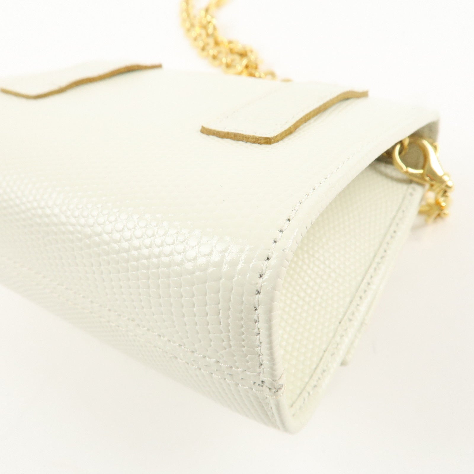 Ferragamo Vara Ribbon Leather Nylon Chain 2Way Shoulder Bag White Used