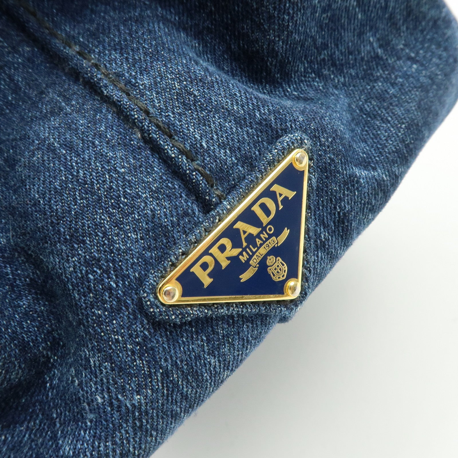 PRADA Triangle Logo Canapa Denim Tote Bag Hand Bag Denim Blue