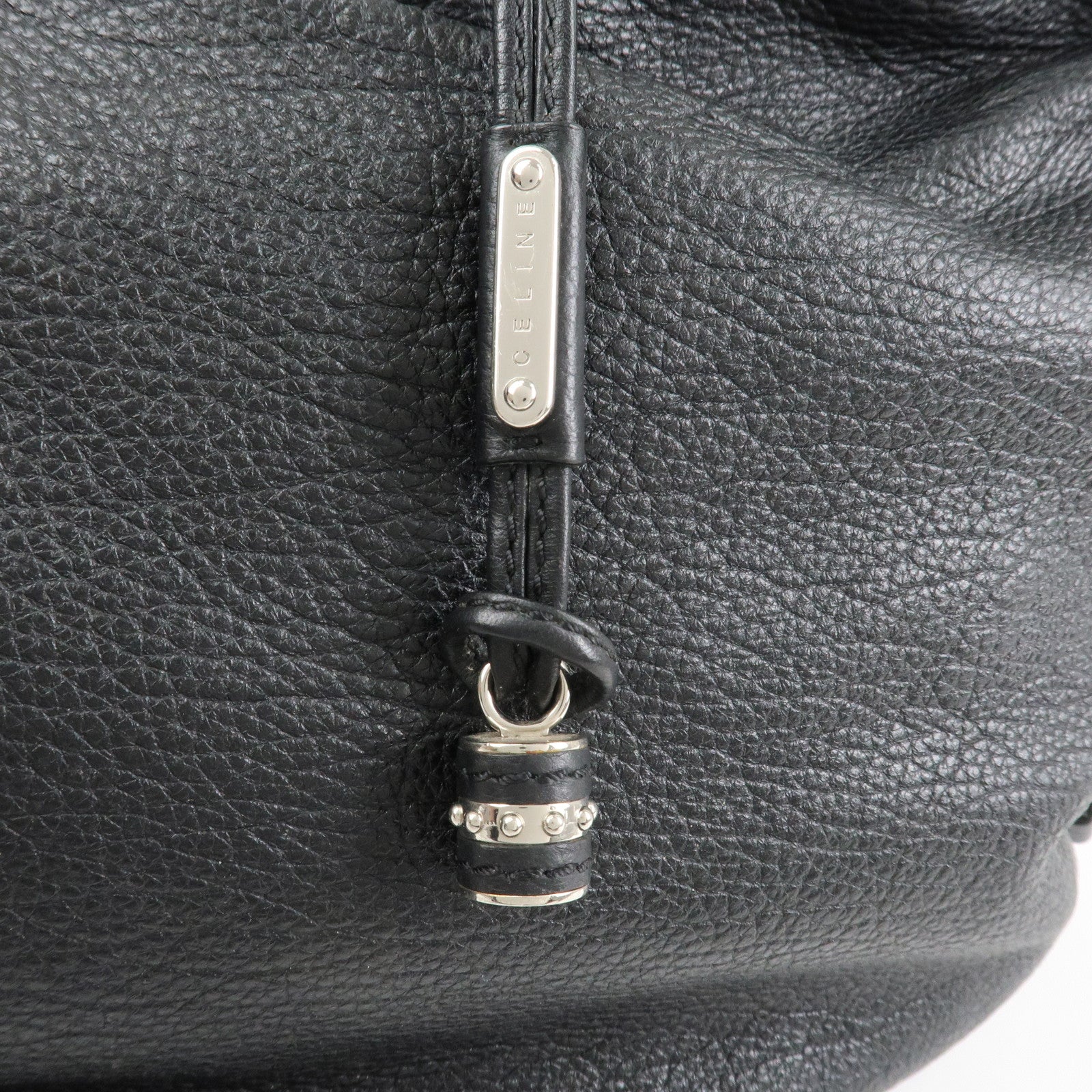 CELINE  Leather Hand Bag Shoulder Bag Black Silver HDW Used