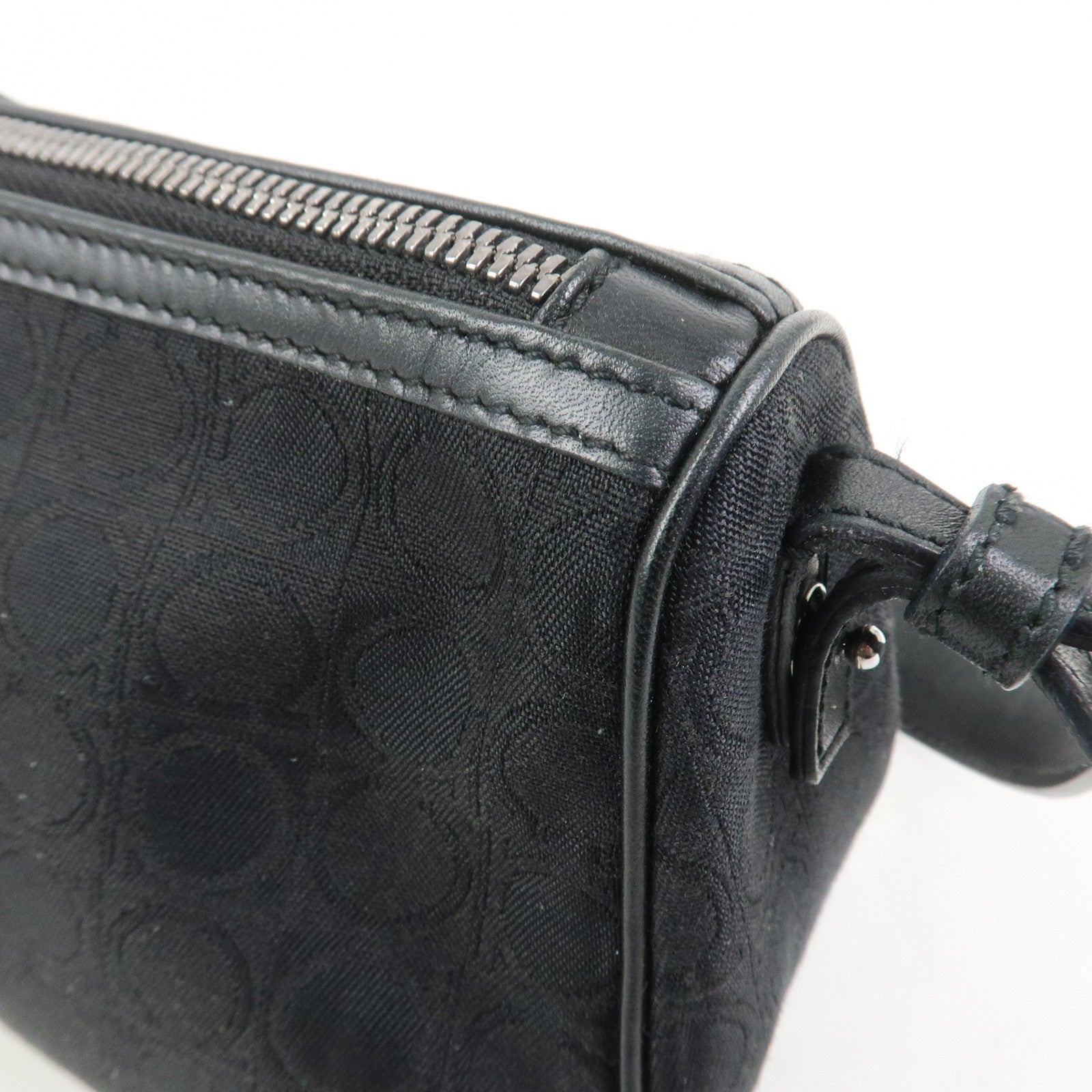 Ferragamo Gancini Canvas Leather Shoulder Bag Hand Bag Black