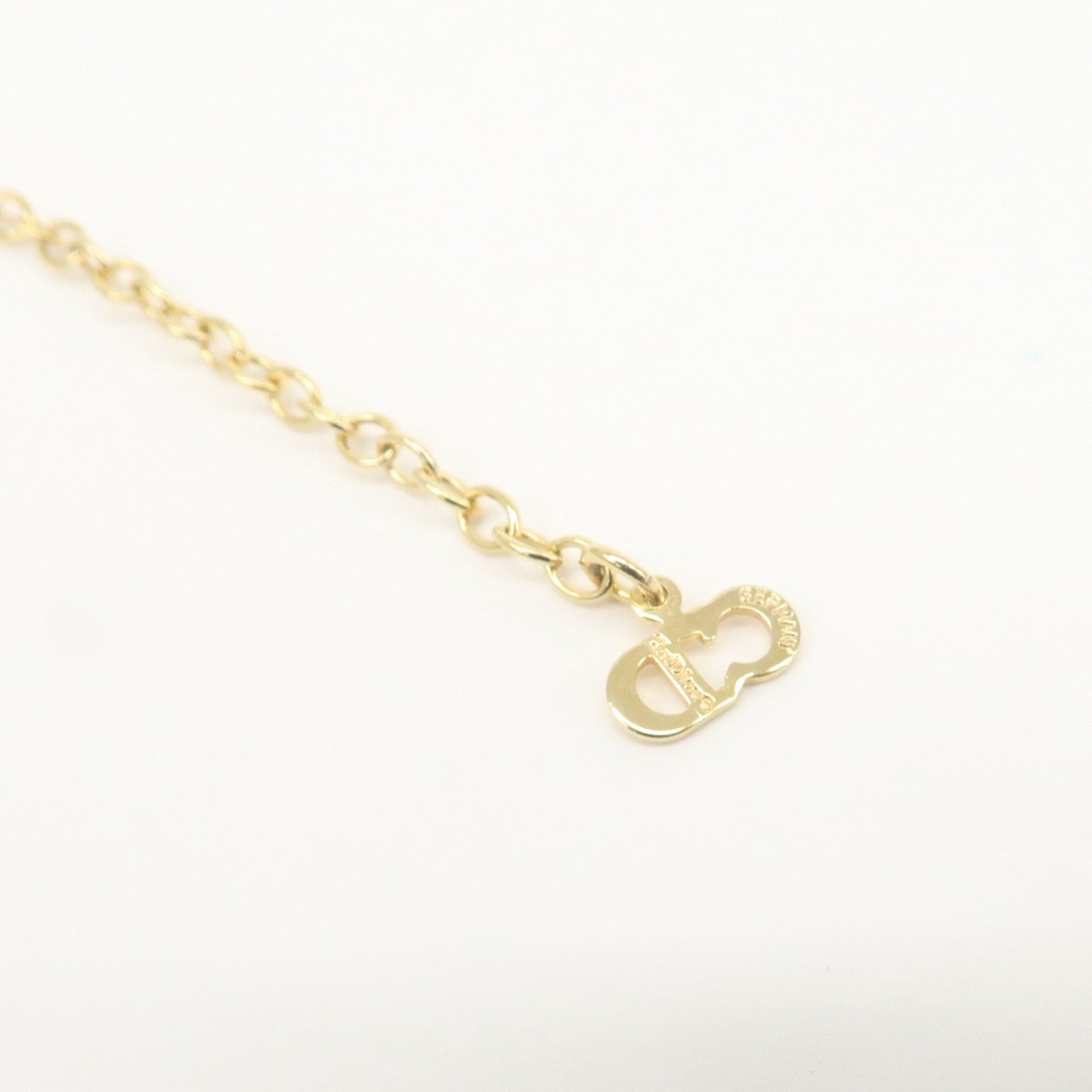 Christian Dior CD Logo Metal Rhinestone Necklace Gold