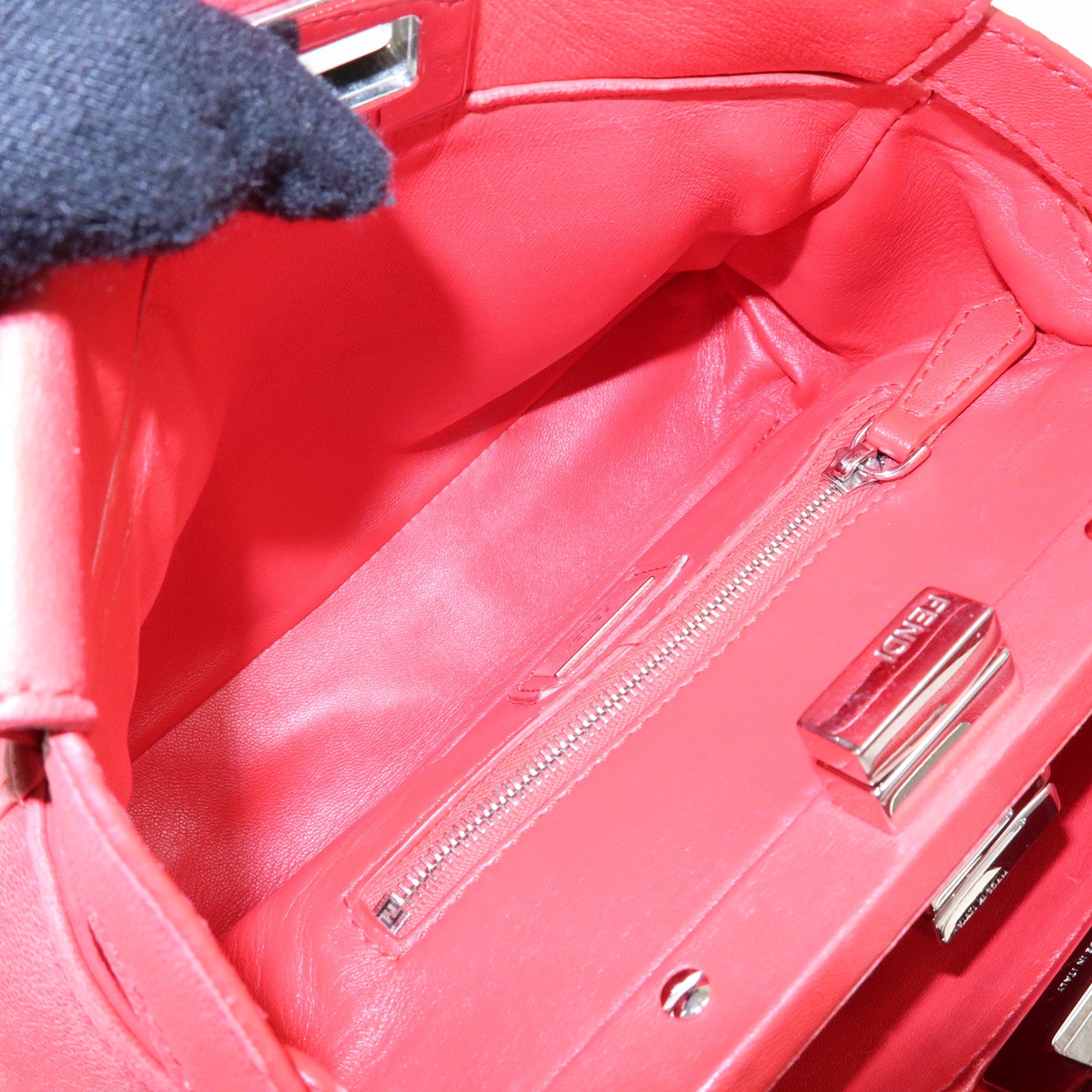 FENDI Peekaboo Mini Leather 2Way Shoulder Bag Hand Bag Red 8BN244