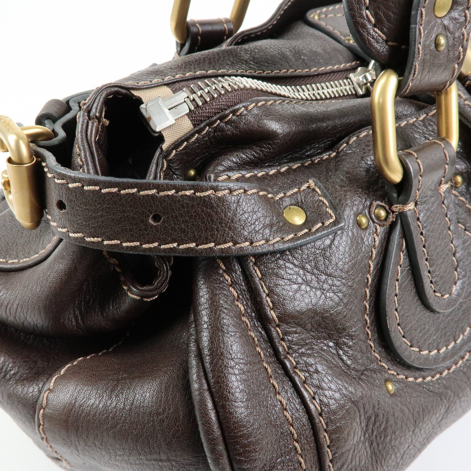 Chloe Paddington Leather Boston Bag Hand Bag Medium Dark Brown