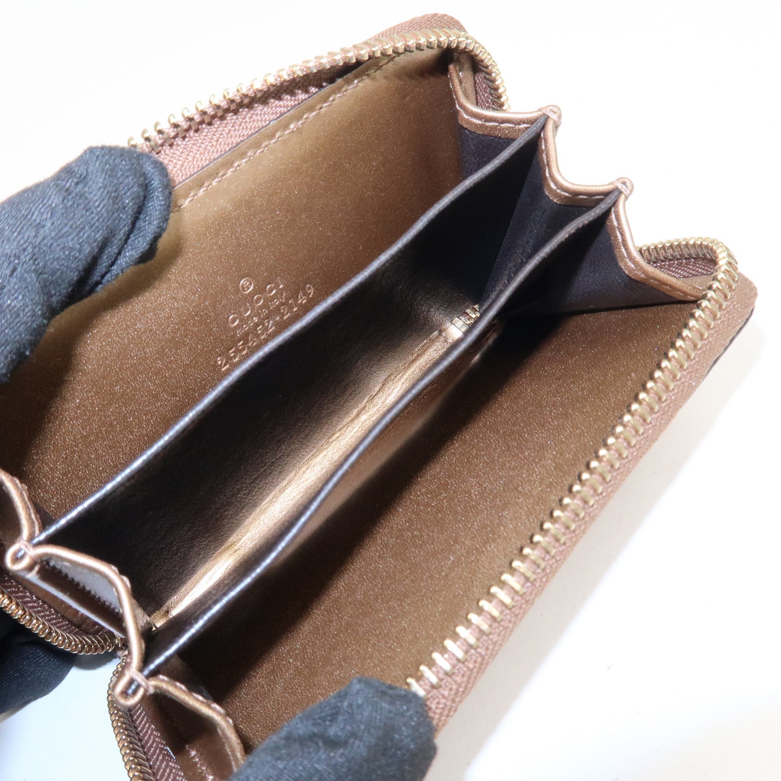 GUCCI Micro Guccissima Leather Zippy Wallet Card Case Bronze 255452