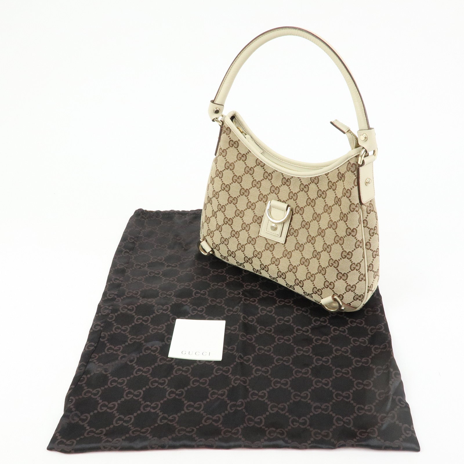 GUCCI Abbey GG Canvas Leather Shoulder Bag Beige White 130738