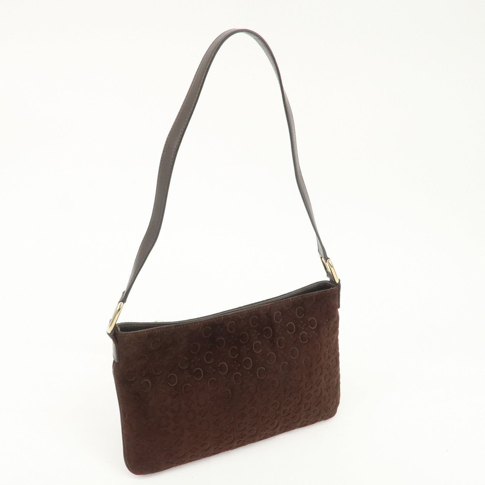 CELINE C Macadam Suede Leather Shoulder Bag Brown