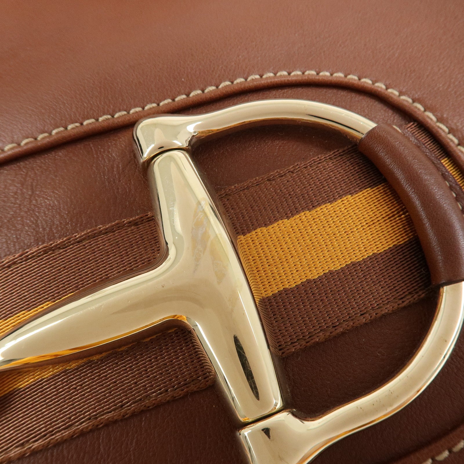 GUCCI Horsebit GG Canvas Leather Shoulder Bag Brown 137386