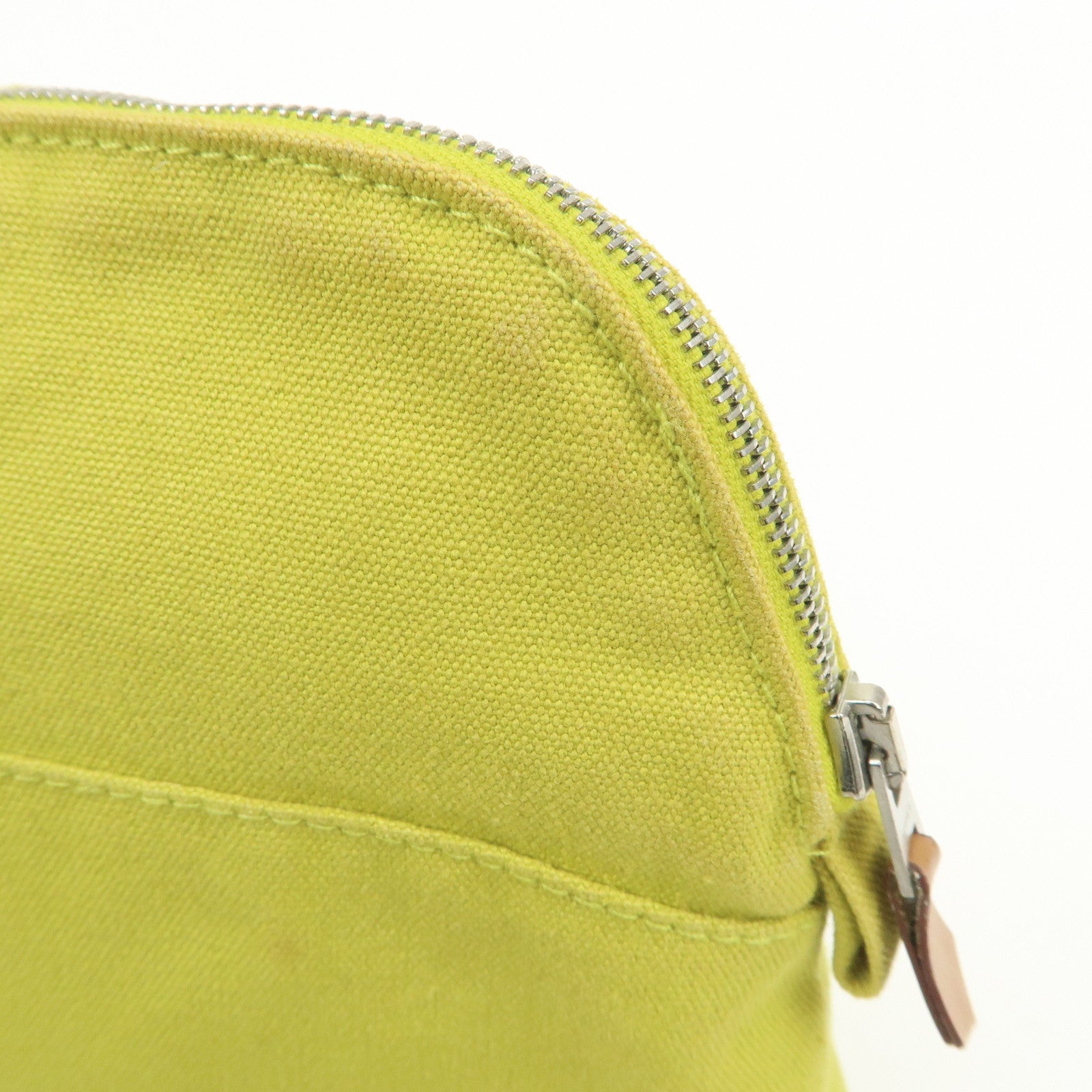HERMES Bolide Pouch MM Canvas Leather Cosmetic Pouch Light Green