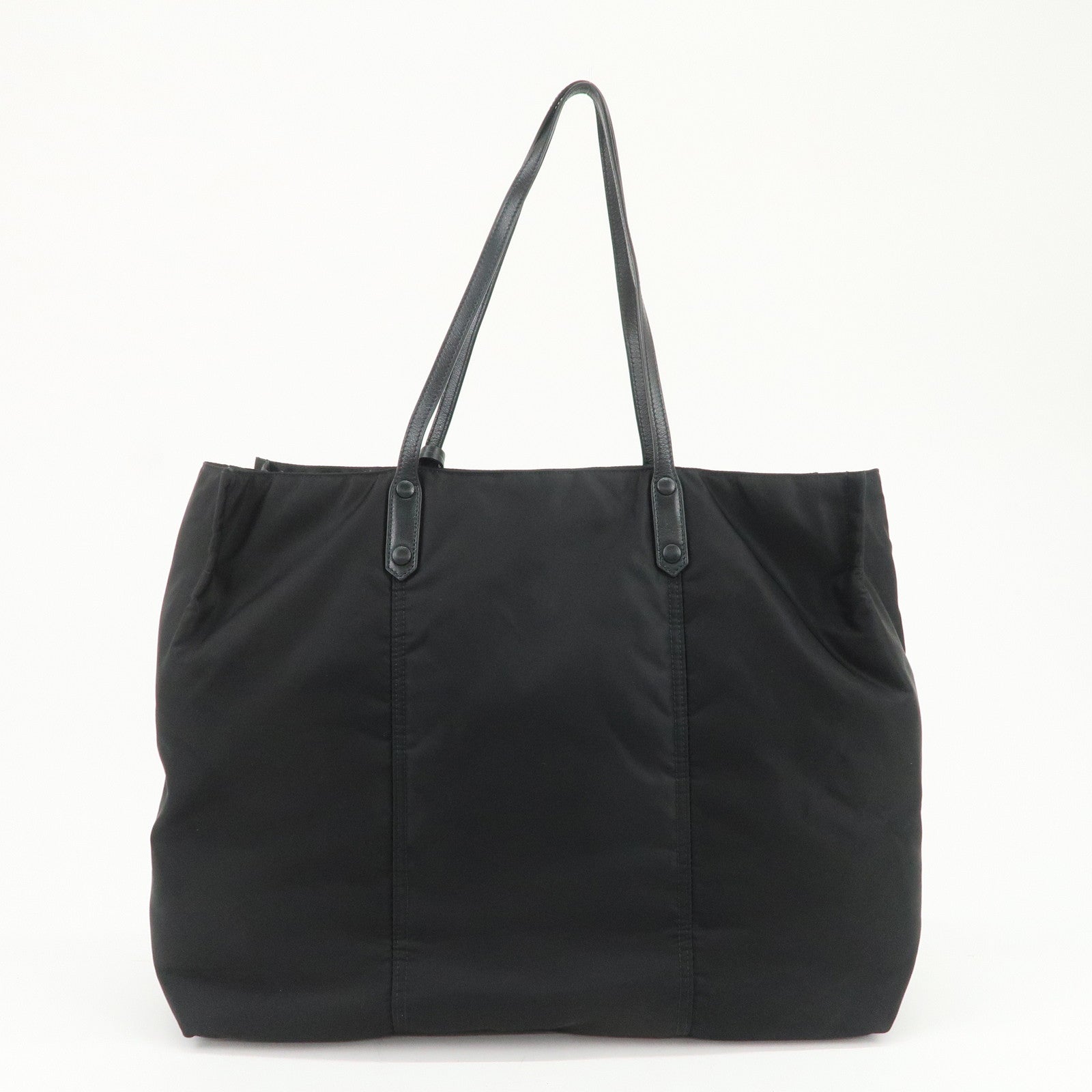 PRADA Etiquette Nylon Leather Tote Bag Shoulder Bag Black 1BG184