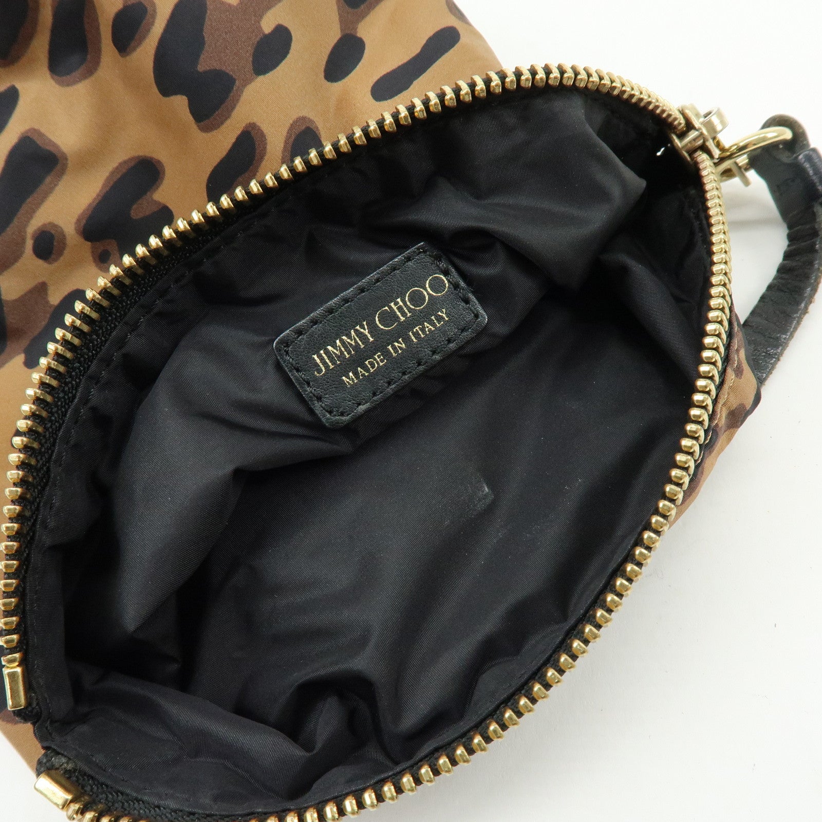JIMMY CHOO Nylon Leather Shoulder Bag Hand Bag Animal Print Brown