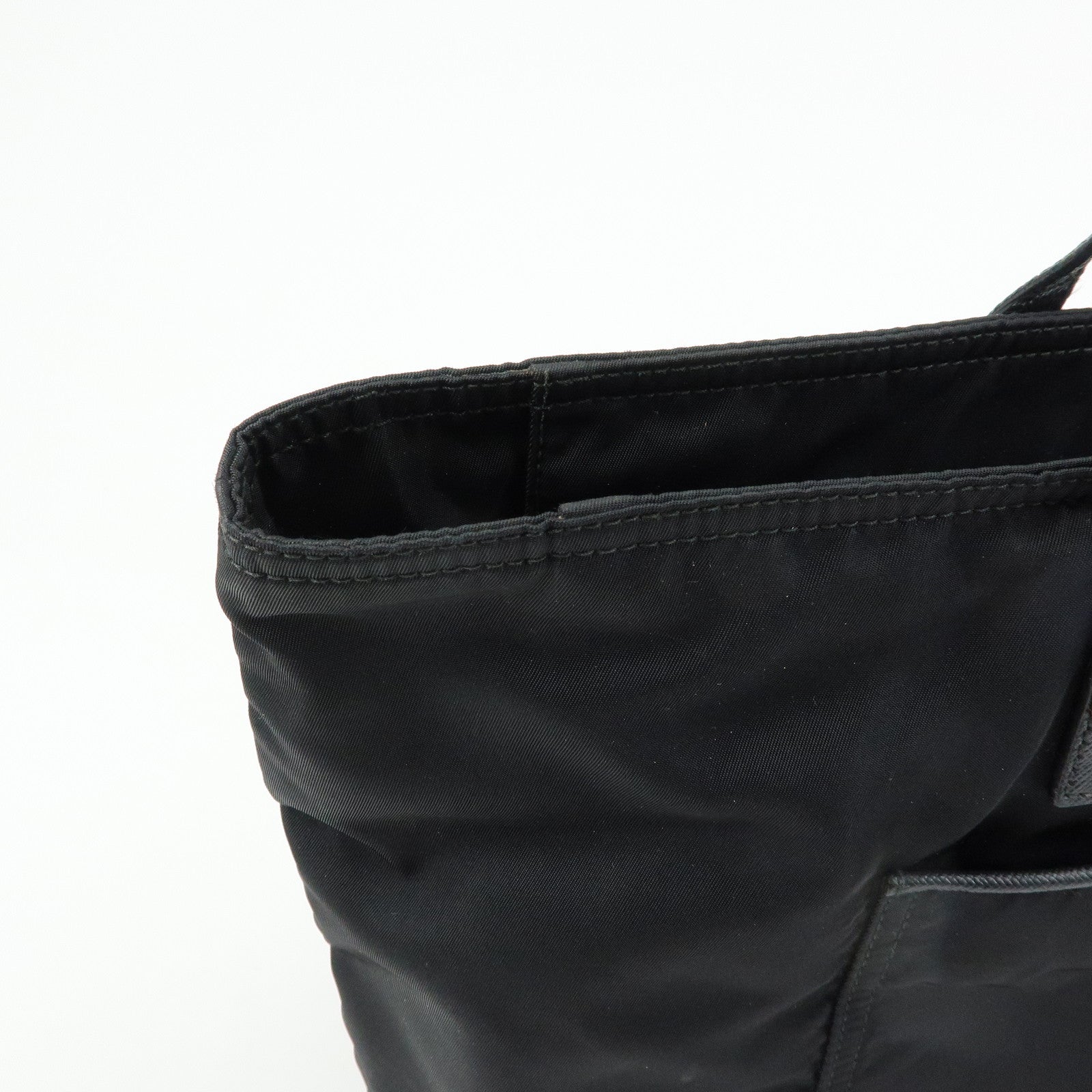 PRADA Triangle Logo Nylon Leather Tote Bag Shoulder Bag Black