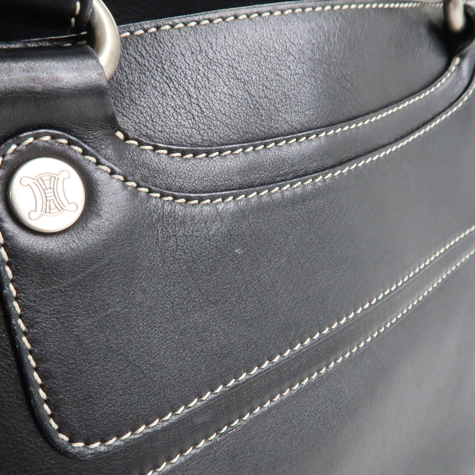 CELINE Leather Boogie Bag Macadam Engraved Hand Bag Tote Bag Black