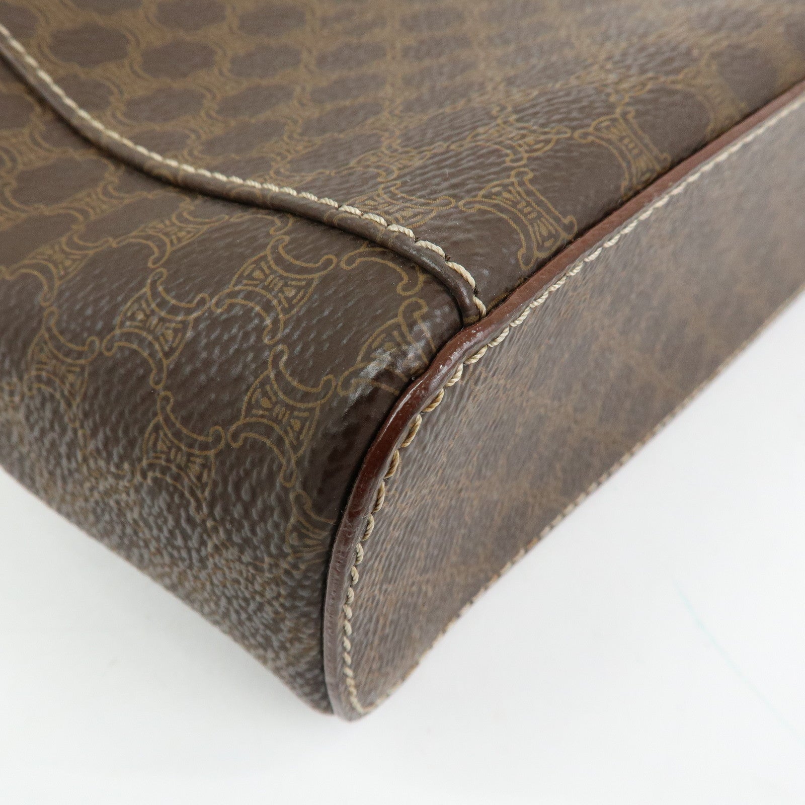 CELINE Macadam PVC Leather Hand Bag Vanity Bag Pouch Brown