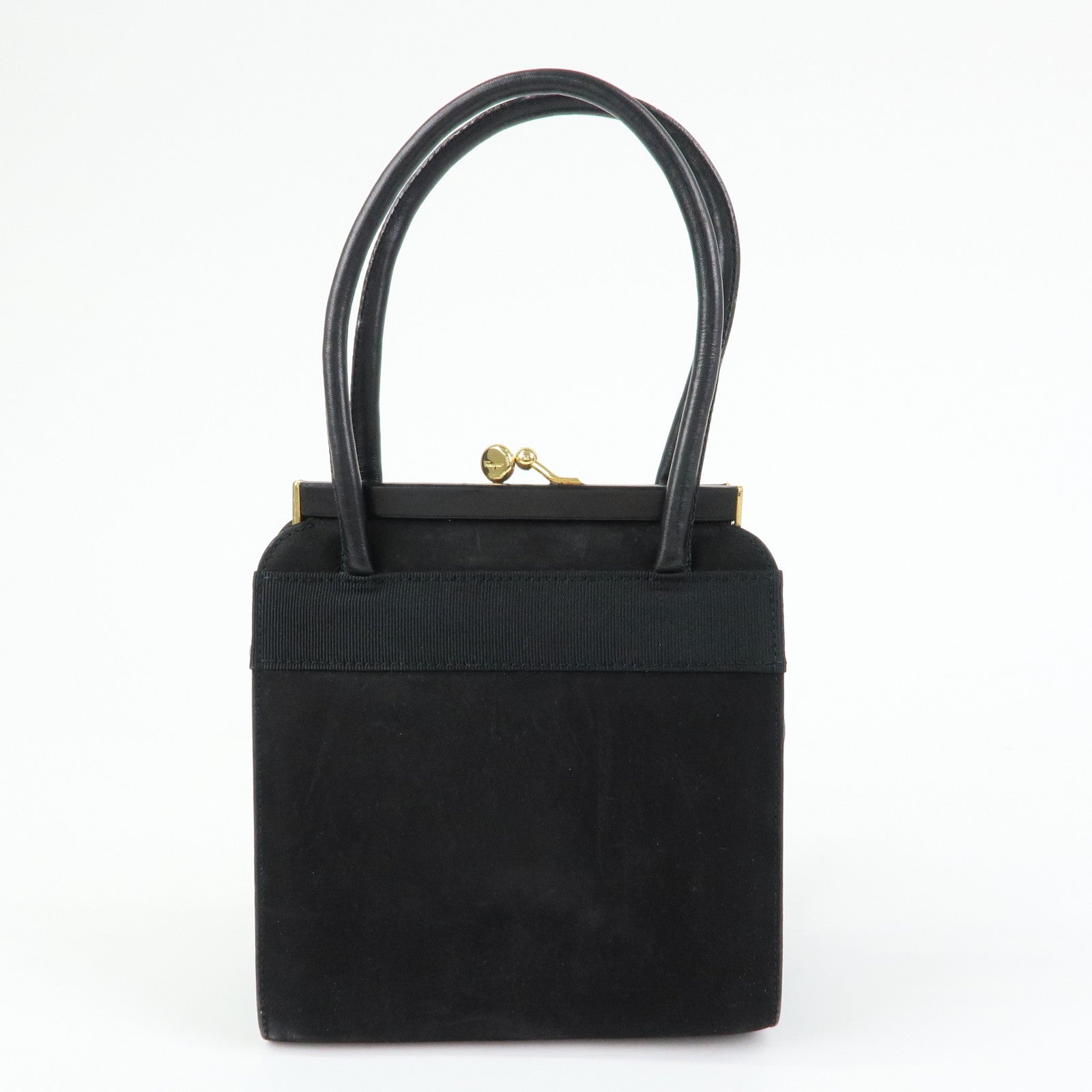 Ferragamo Varra Ribbon Suede Leather 2Way Bag Hand Bag Black