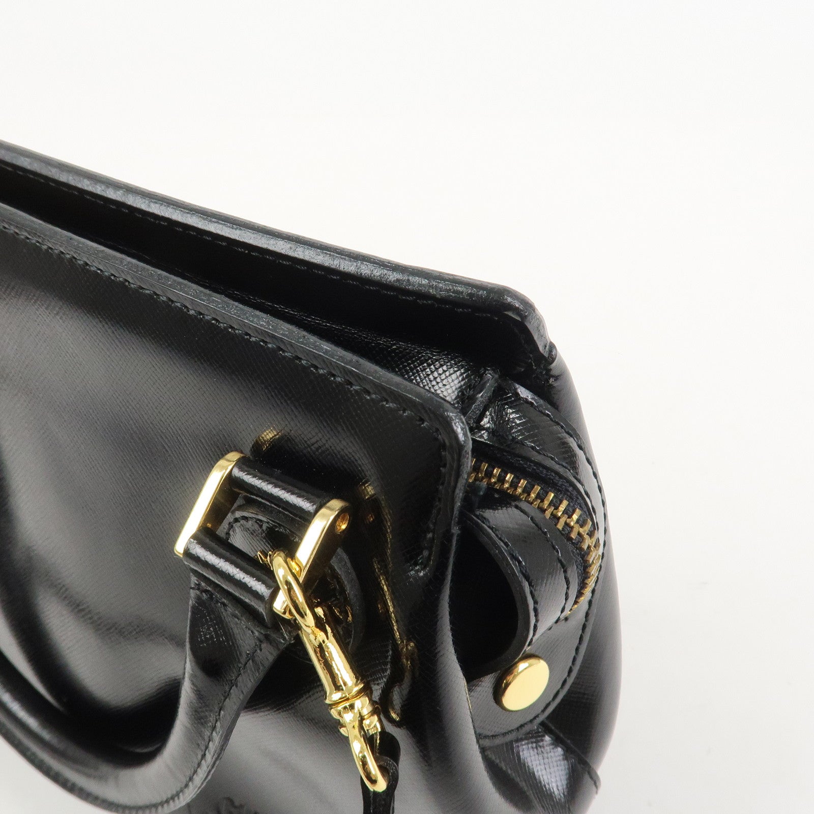 VERSACE Leather 2Way Hand Bag Shoulder Bag Black Gold