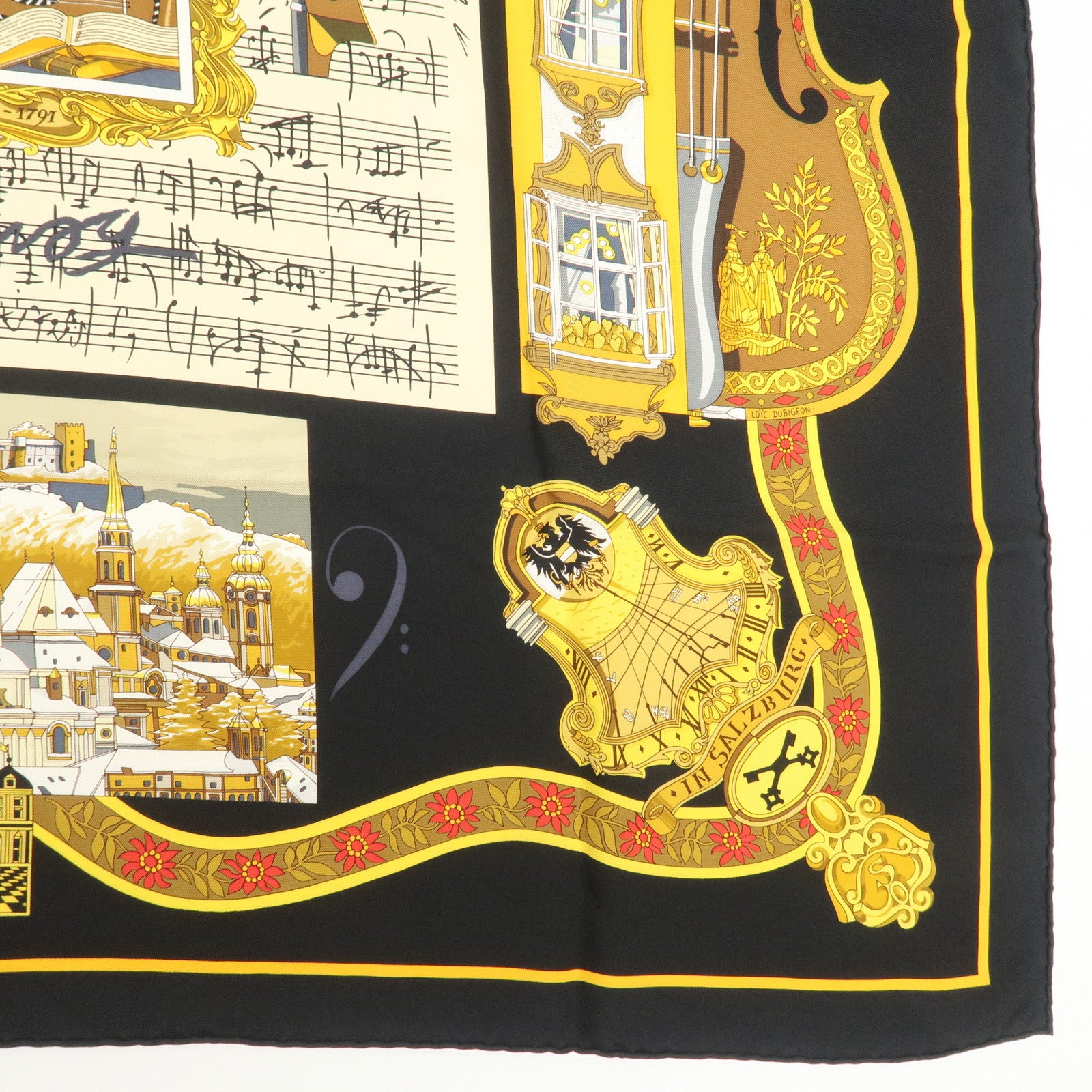 HERMES Carre 90 Silk 100% IN SALZBURG Scarf Black Gold