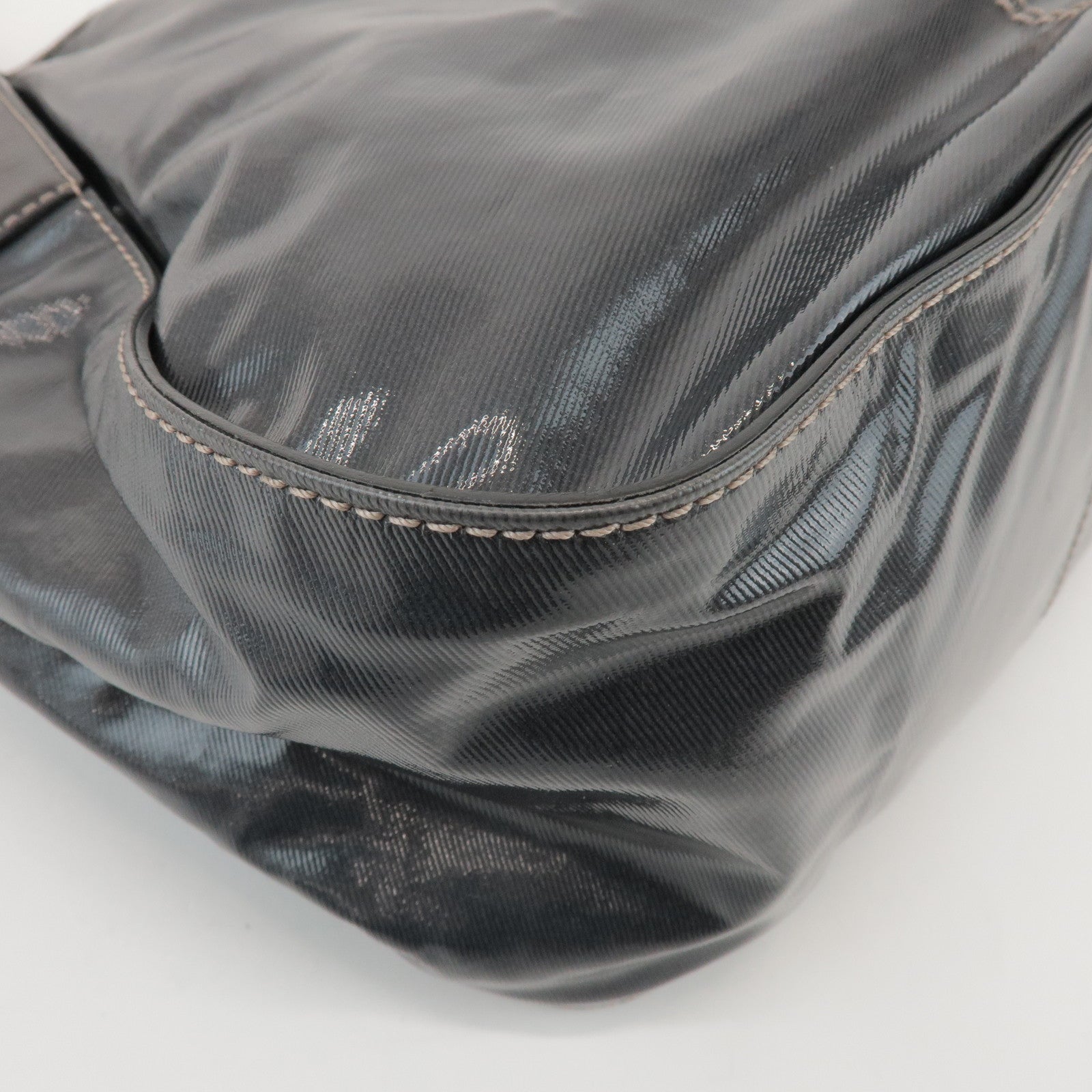TOD'S PVC Coated Canvas Leather Tote Bag Hand Bag Black