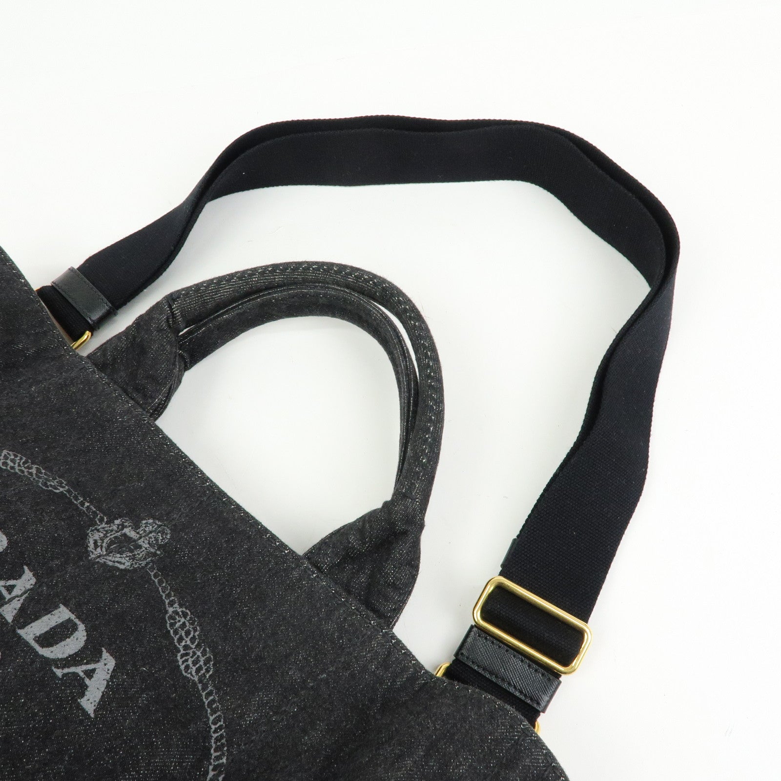 PRADA Triangle Logo Canapa Canvas 2Way Tote Hand Bag Black BN2642