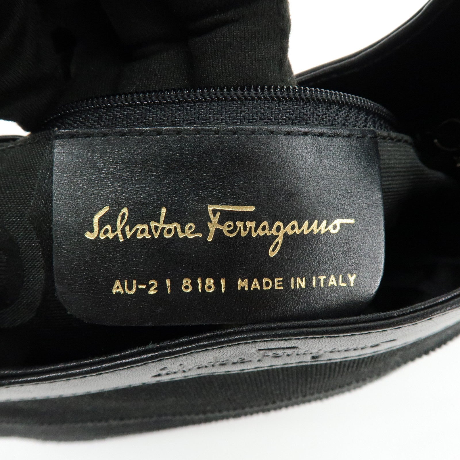 Ferragamo Vara Canvas Leather Shoulder Bag Hand Bag Black