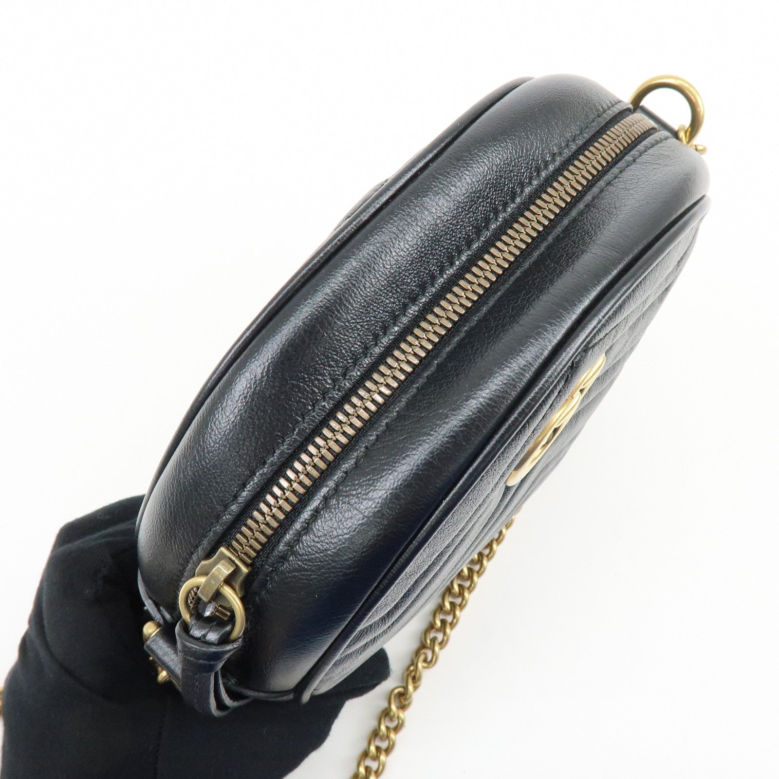GUCCI GG Marmont Chevron Leather Chain Shoulder Bag Heart 550154
