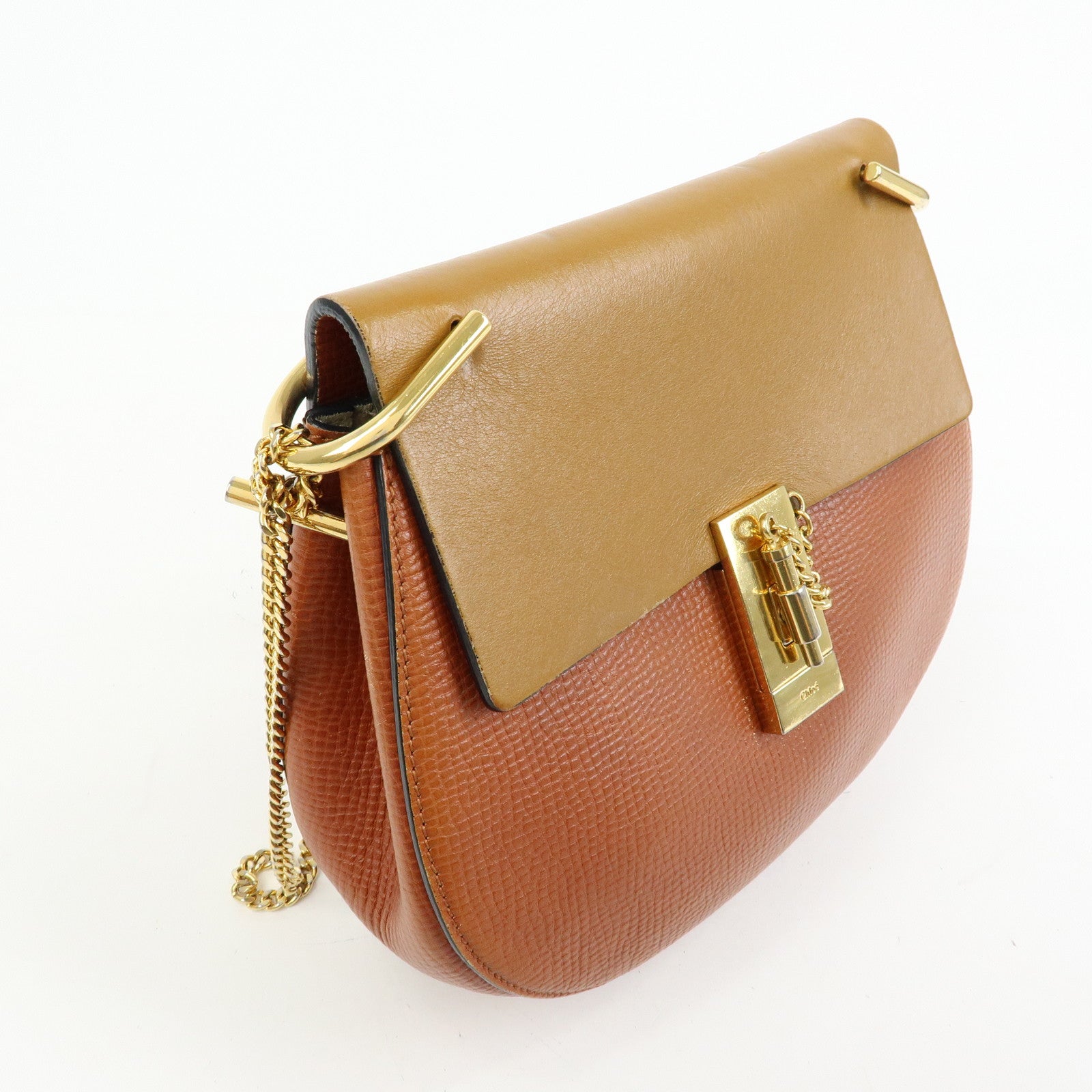 Chloe Drew Leather Chain Shoulder Bag Crossbody Bag Brown Gold