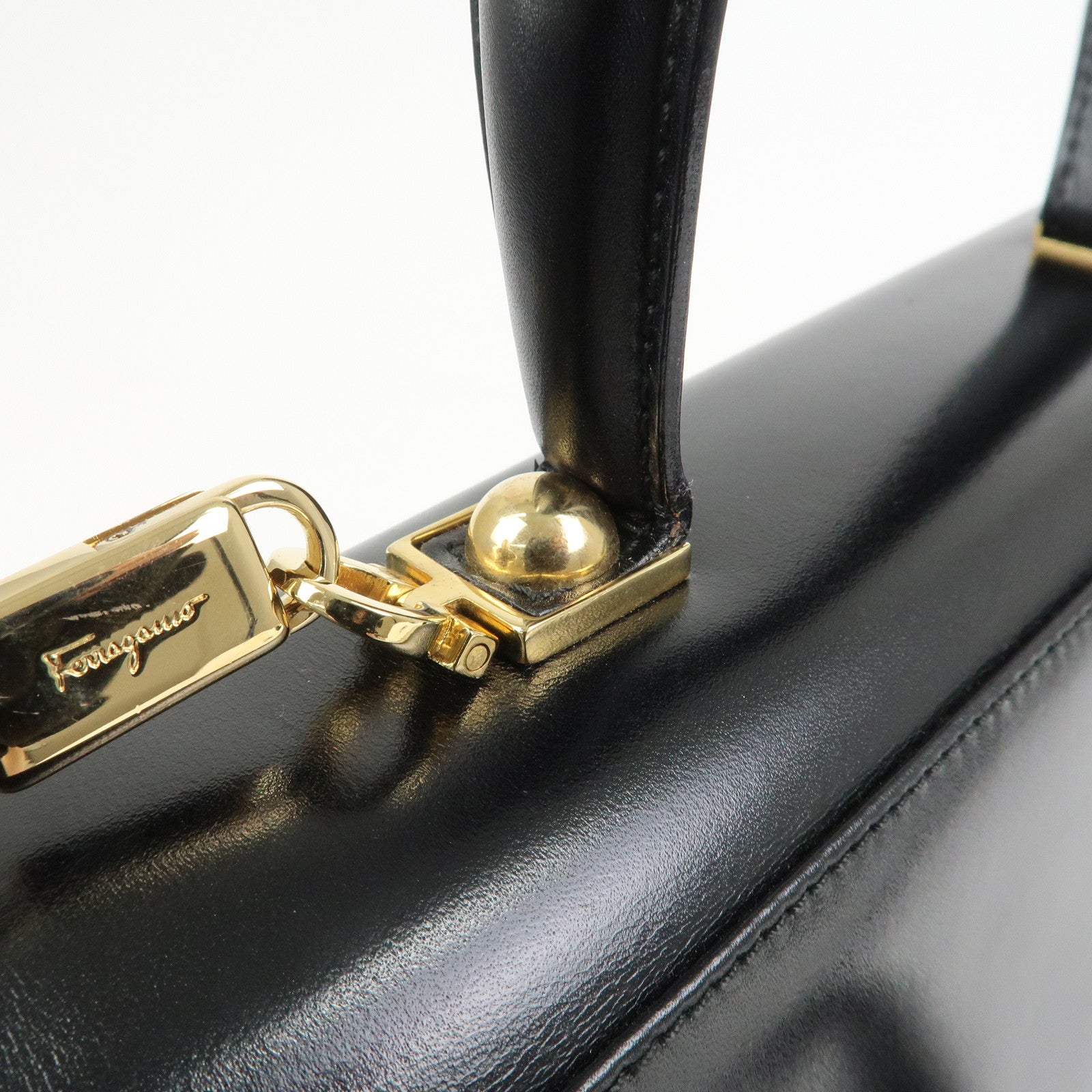 Ferragamo Gancini Logo Leather 2Way Bag Hand Bag Shoulder Bag Black