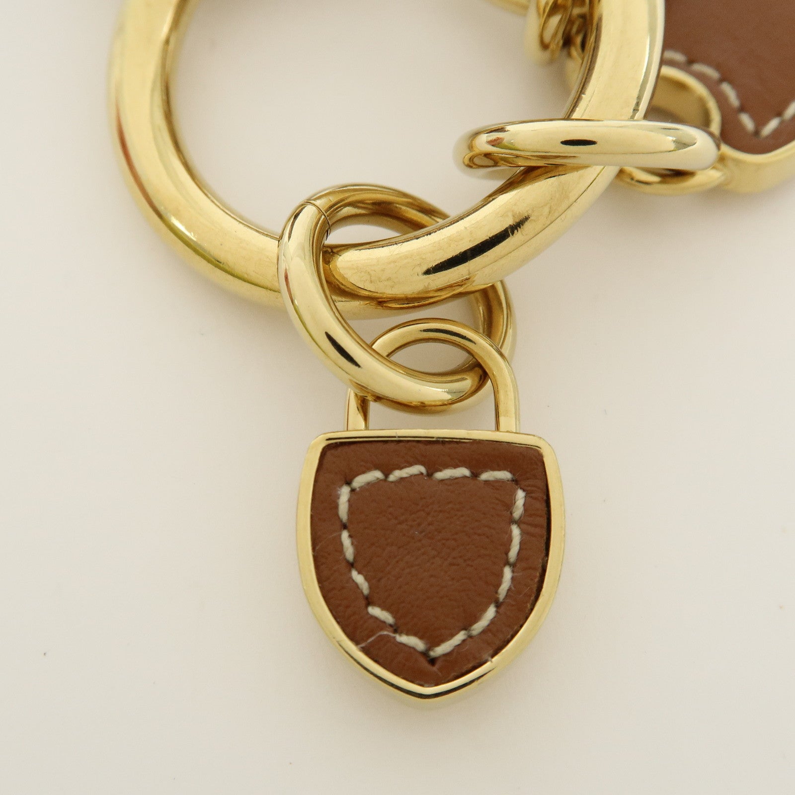 MIU MIU Leather Bag Charm Key Chain Brown Gold 5IC182
