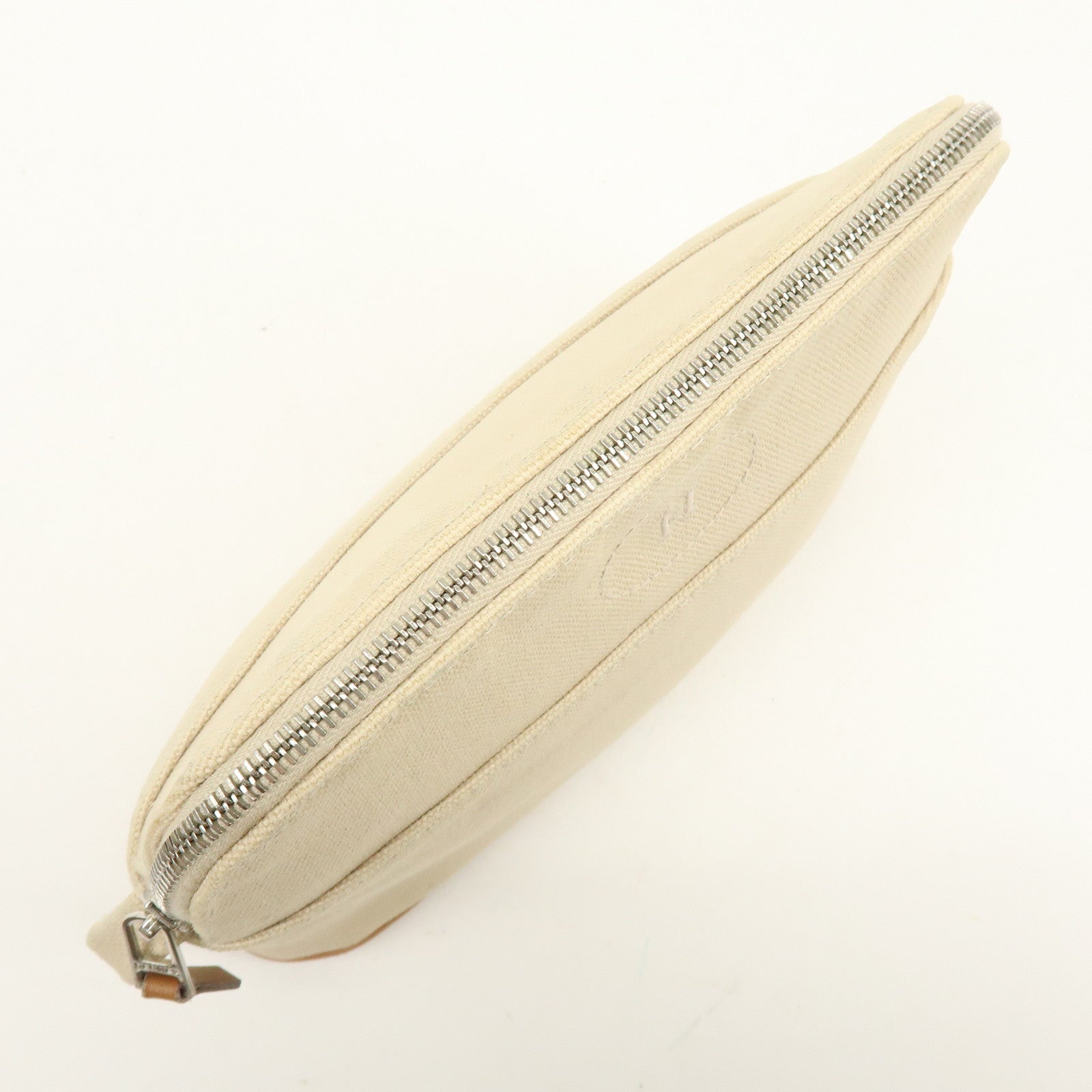 HERMES Bolide Mini Cotton Leather Pouch Cosmetic Case Ivory Beige