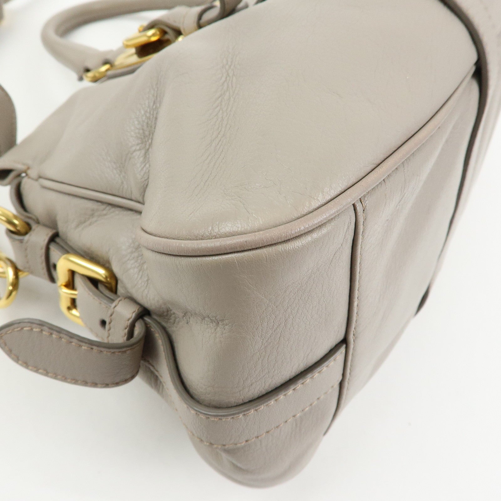 PRADA Logo Leather 2Way Bag Hand Bag Shoulder Bag Greige