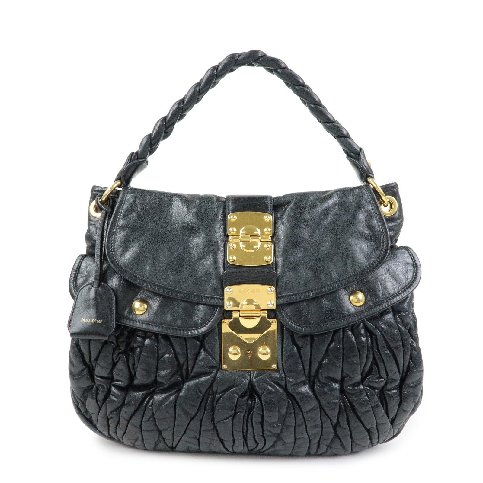 MIU MIU Matelasse Leather Hand Bag Shoulder Bag Black