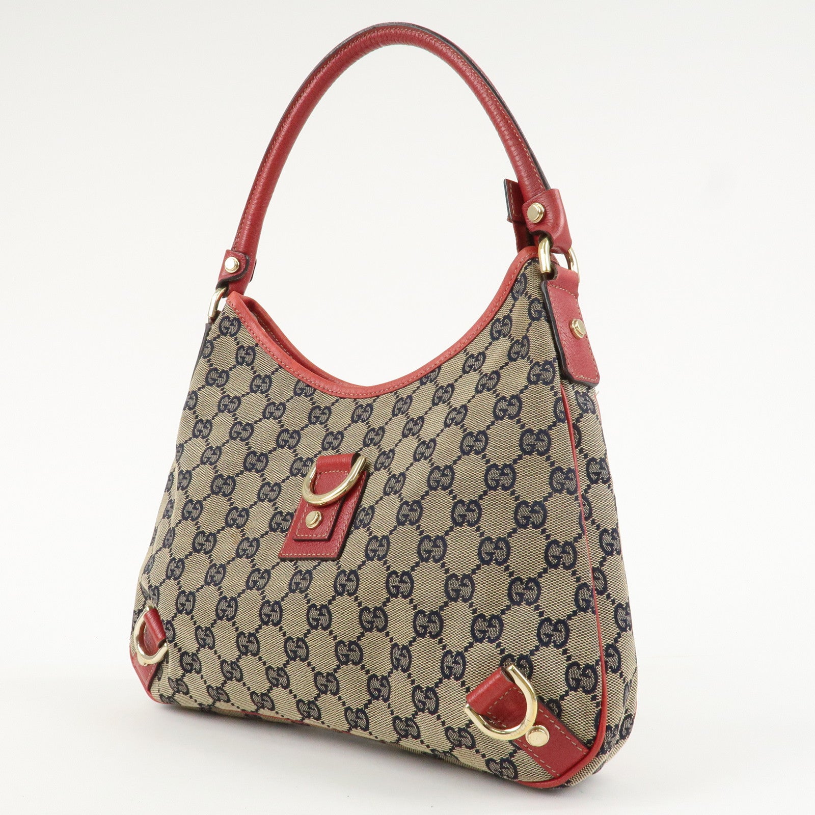 GUCCI Abbey GG Canvas Leather Shoulder Bag Hand Bag Beige Red 130738 Used