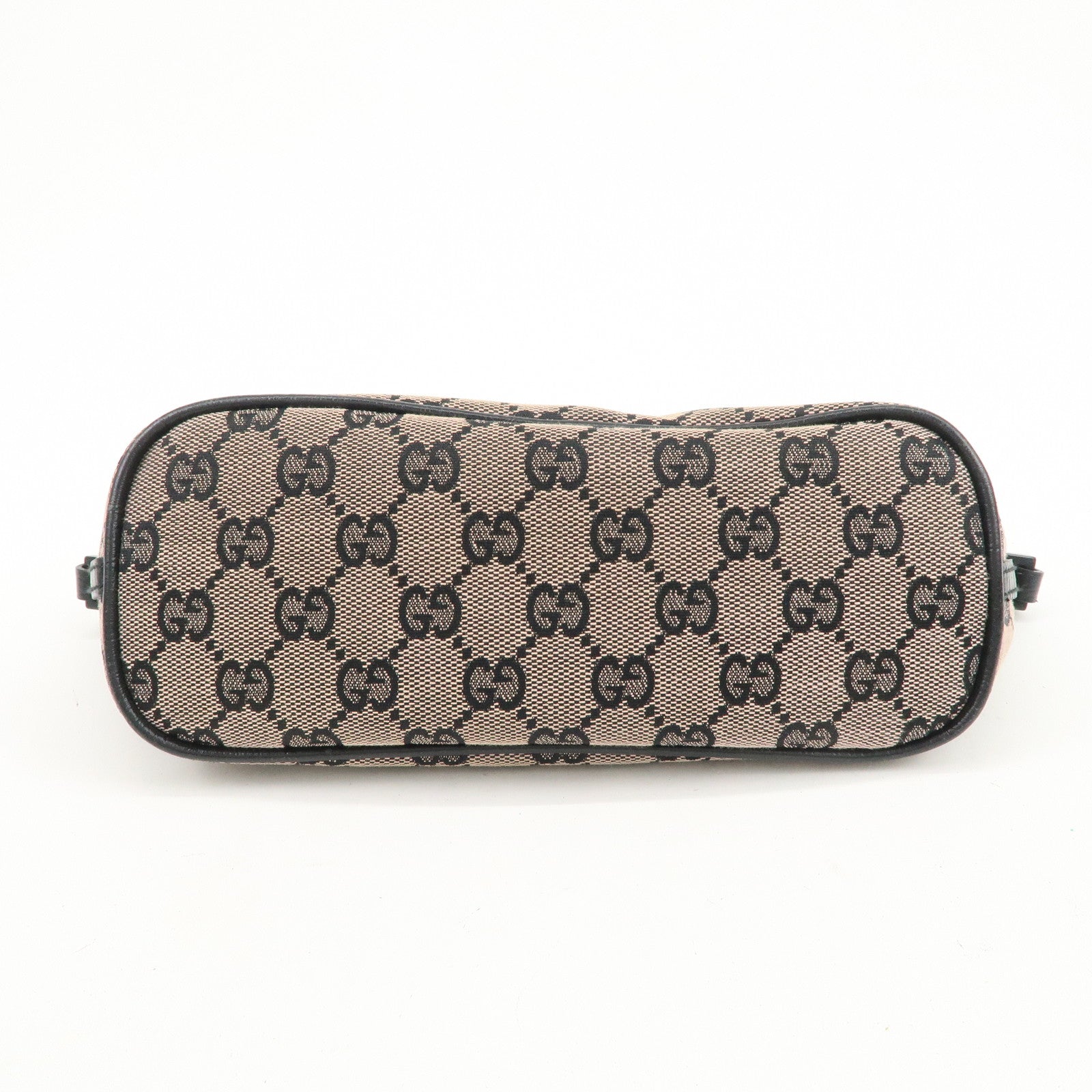 GUCCI Boat Bag GG Canvas Leather Hand Bag Beige Black 07198