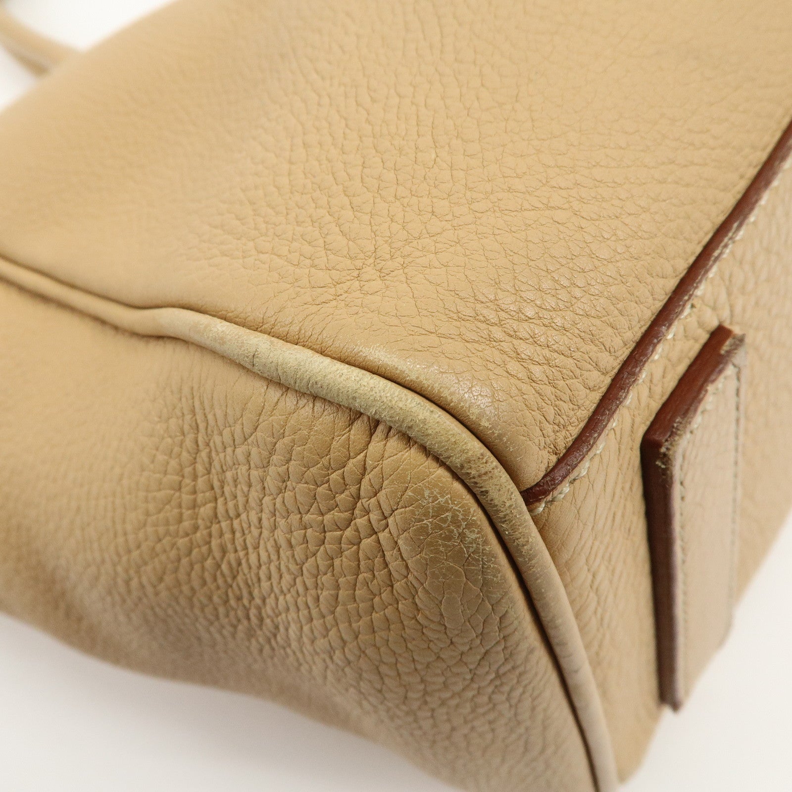 PRADA Triangle Logo Leather Shoulder Bag Hand Bag Beige