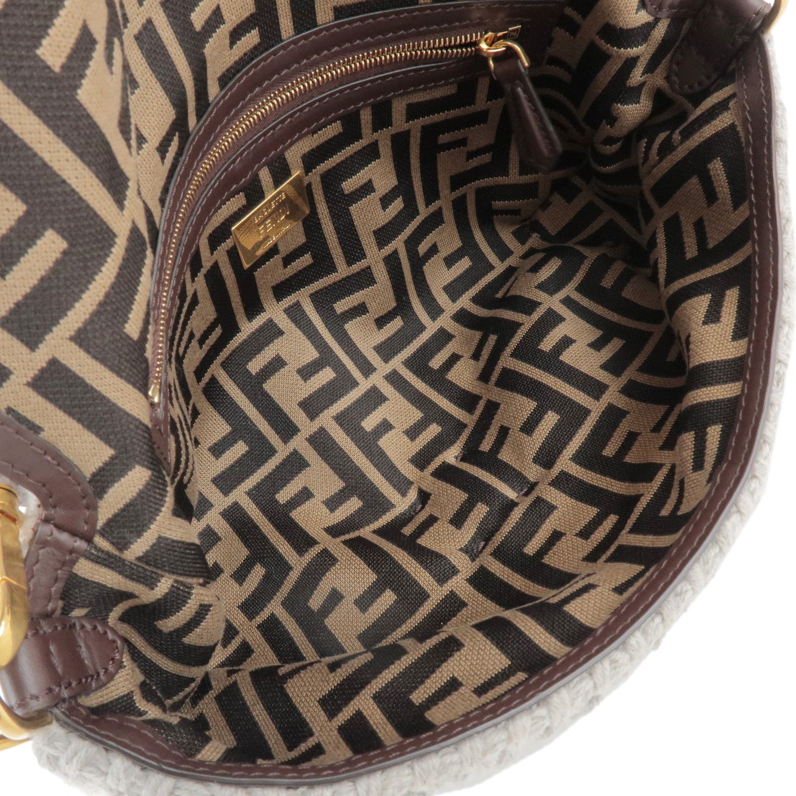 FENDI Zucca Knit Leather 2Way Shoulder Bag Baguette Grey SBR600