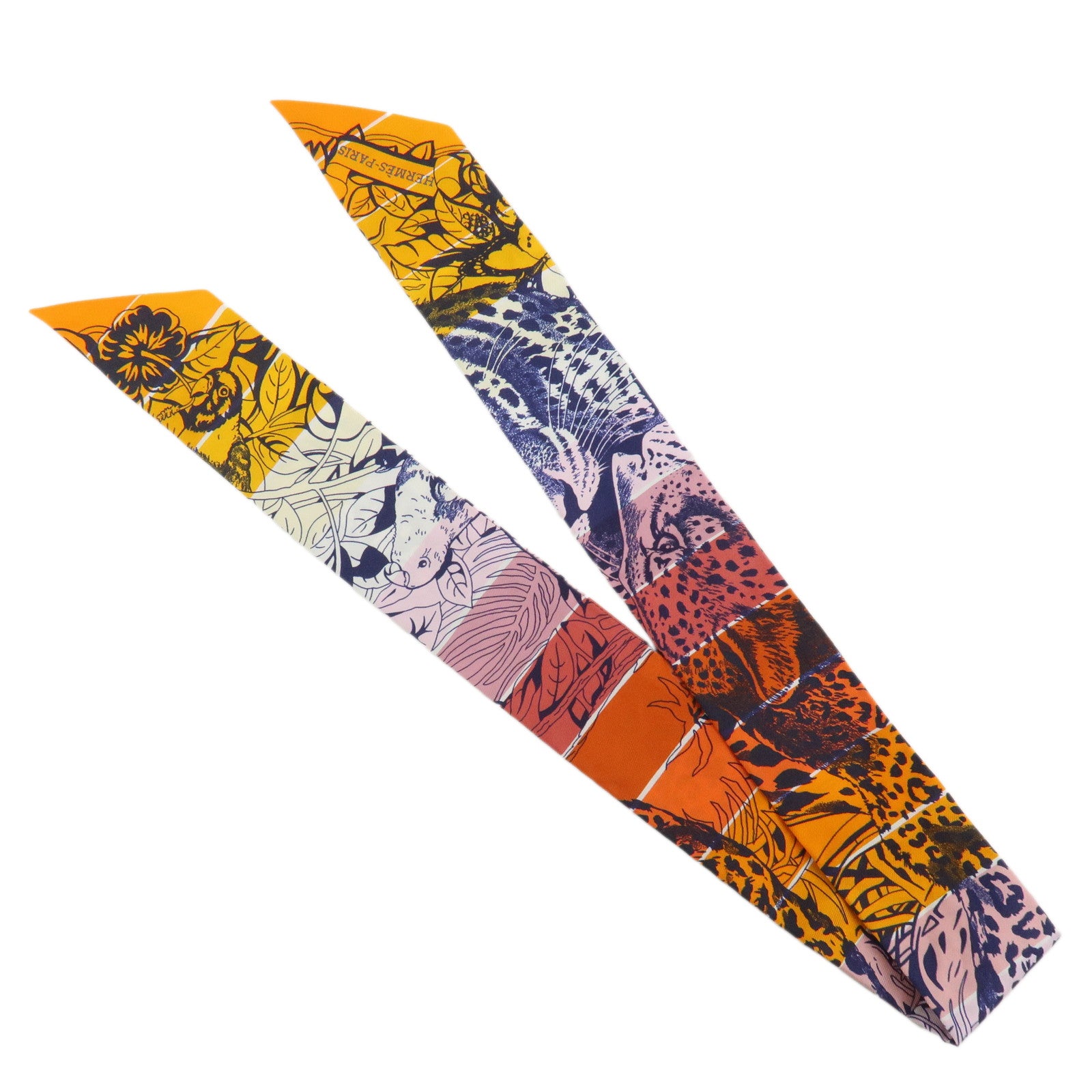 HERMES Twilly Silk 100% DIP DYE JUNGLE LOVE Scarf Orange