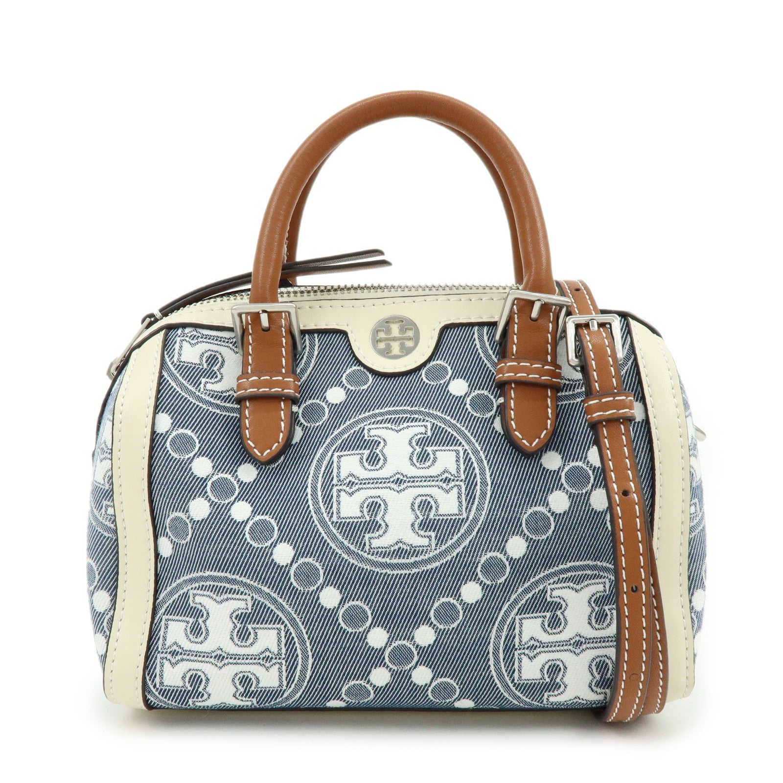 TORY BURCH T Monogram Canvas Leather 2Way Hand Shoulder Bag Blue