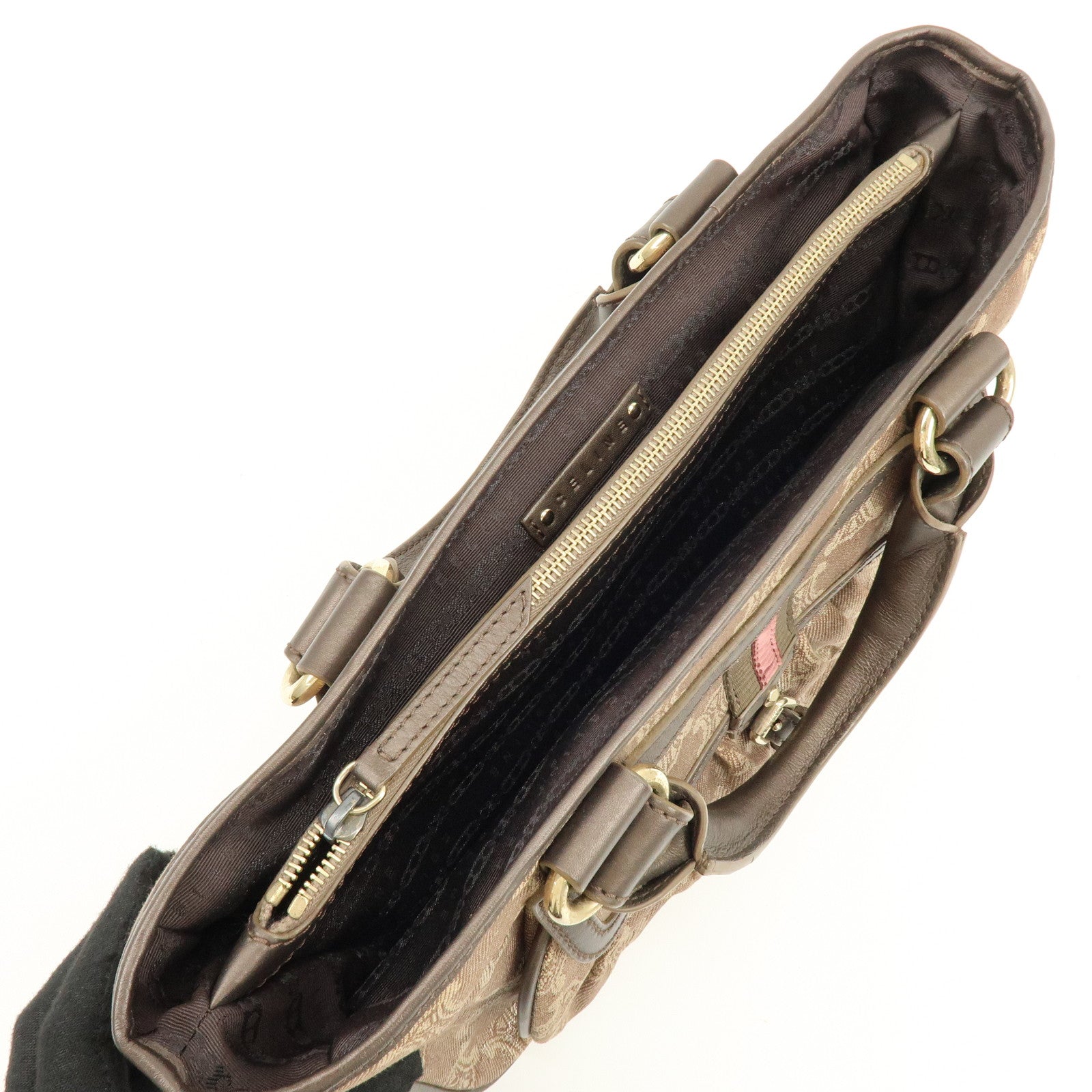 CELINE Macadam Canvas Leather Boogie Bag Hand Bag Brown