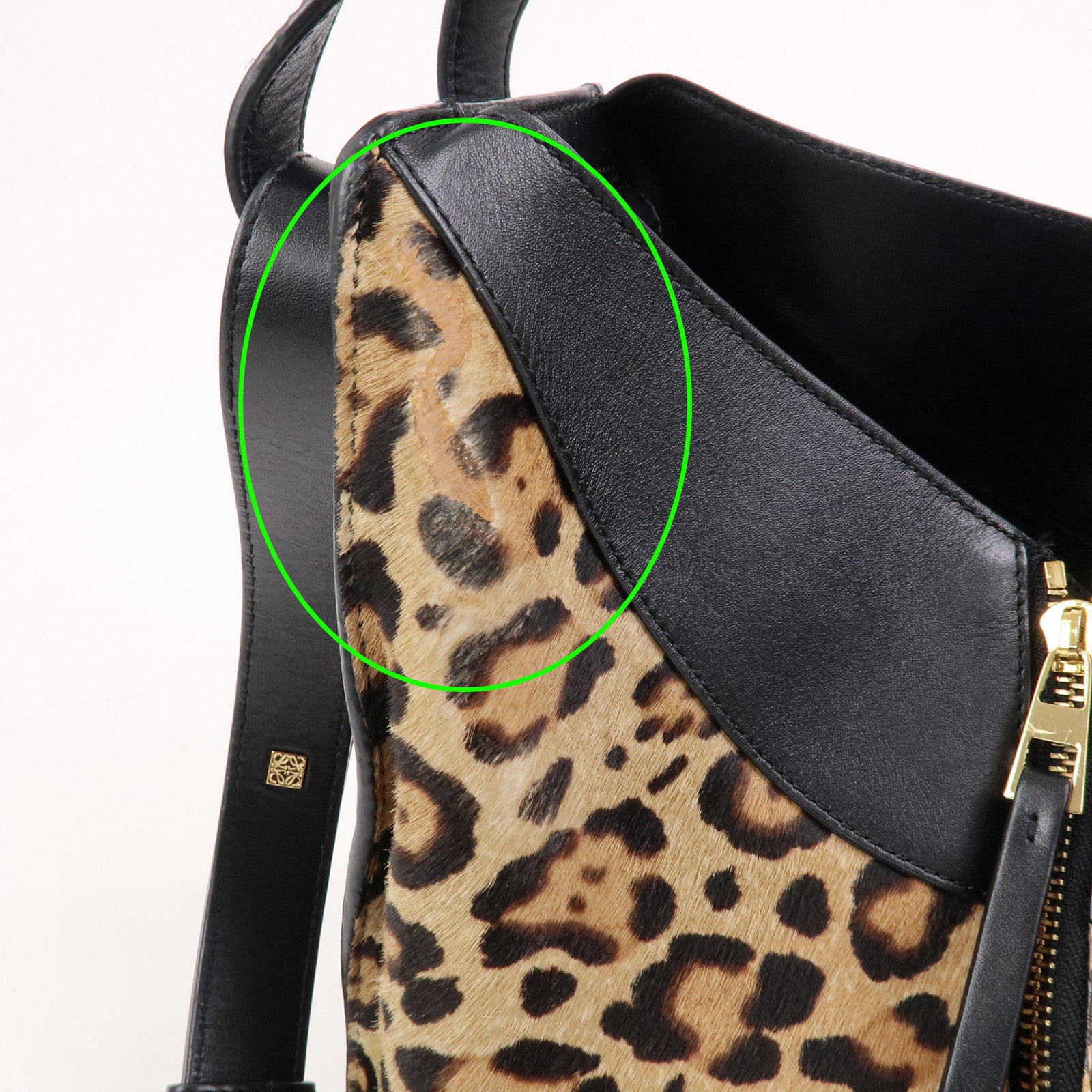 LOEWE Calfskin Hammock Small Shoulder Bag Leopard Beige Black