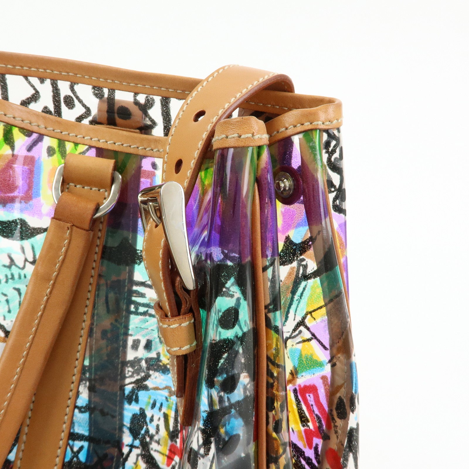 PRADA Venetian Print PVC Leather Tote Bag Clear Multicolor BR2515