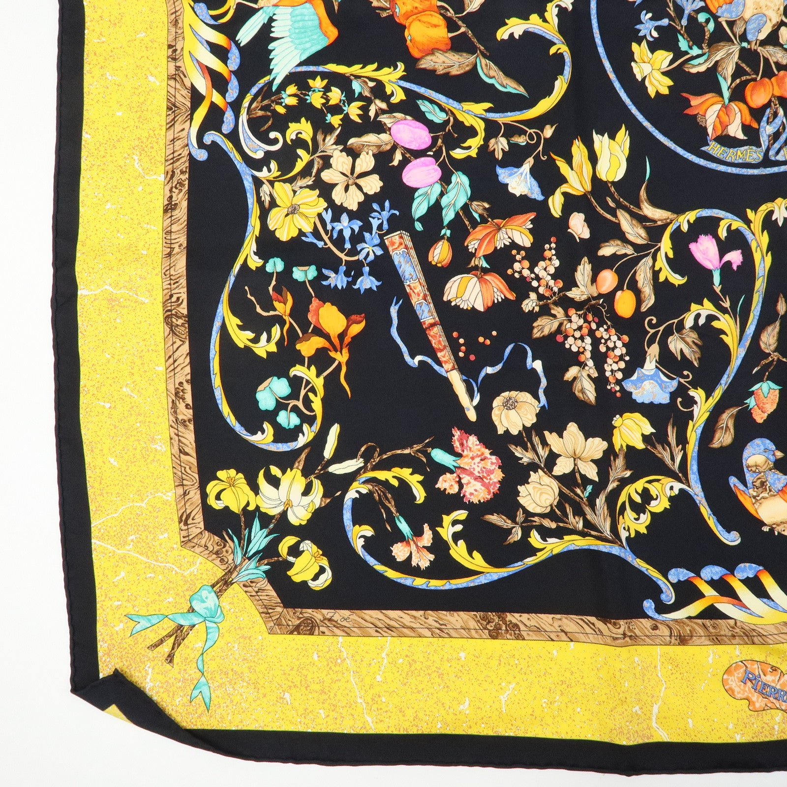 HERMES Carre 90 Set of 2 Silk 100% Scarf Black Navy Yellow