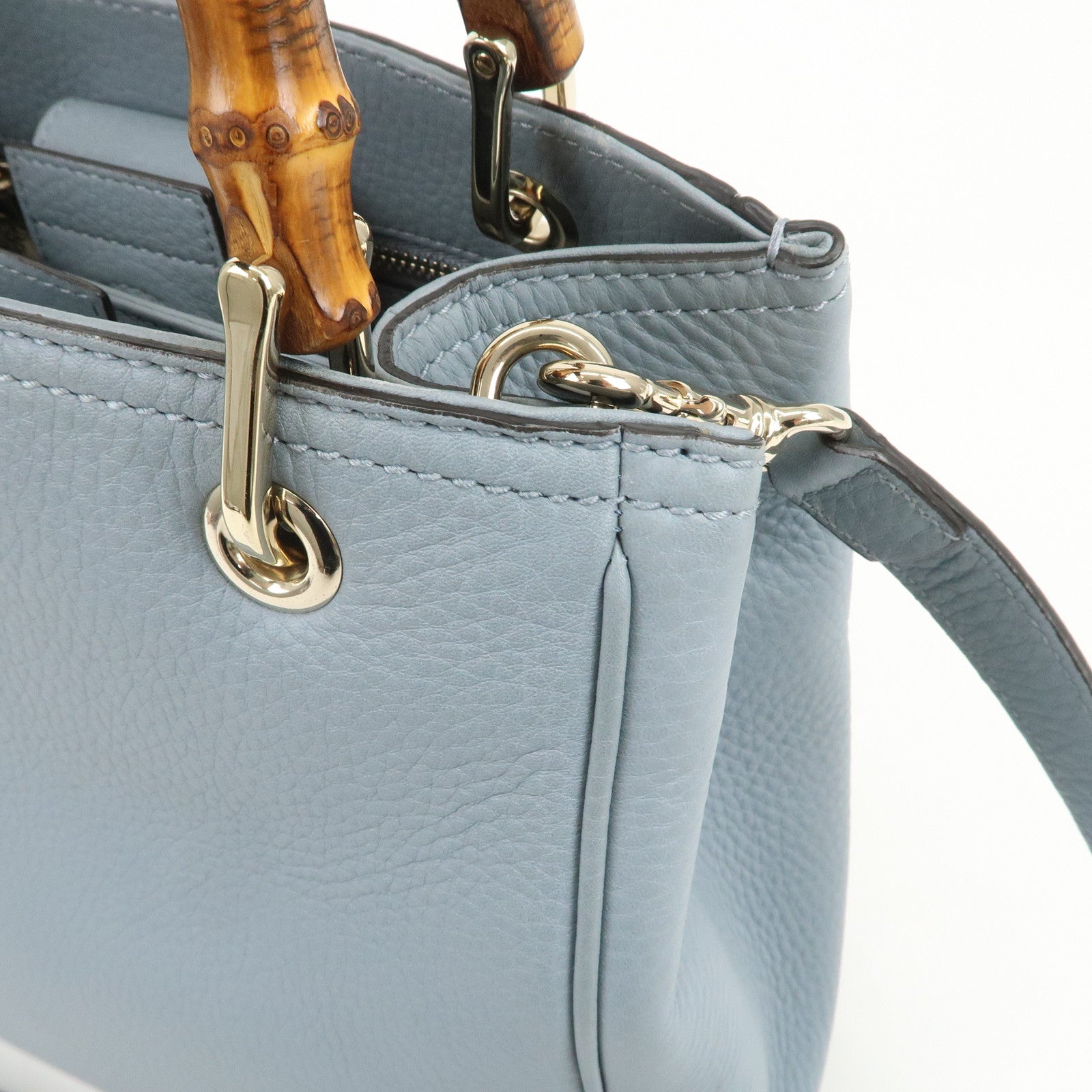 GUCCI Bamboo Leather 2Way Bag Hand Shoulder Bag Light Blue 336032