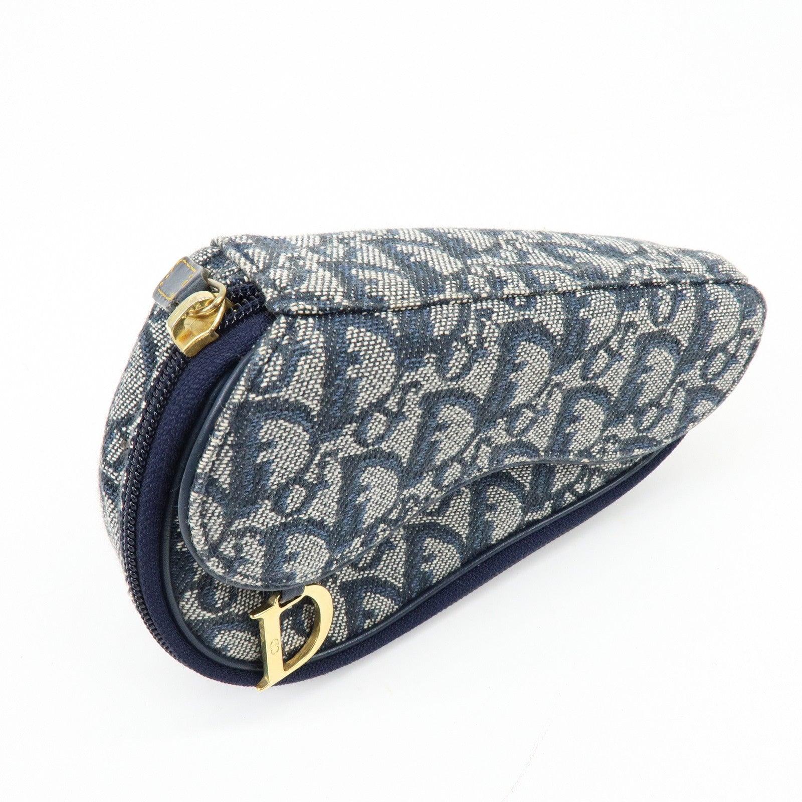 Christian Dior Trotter Jacquard Canvas Leather Cosmetic Pouch Navy