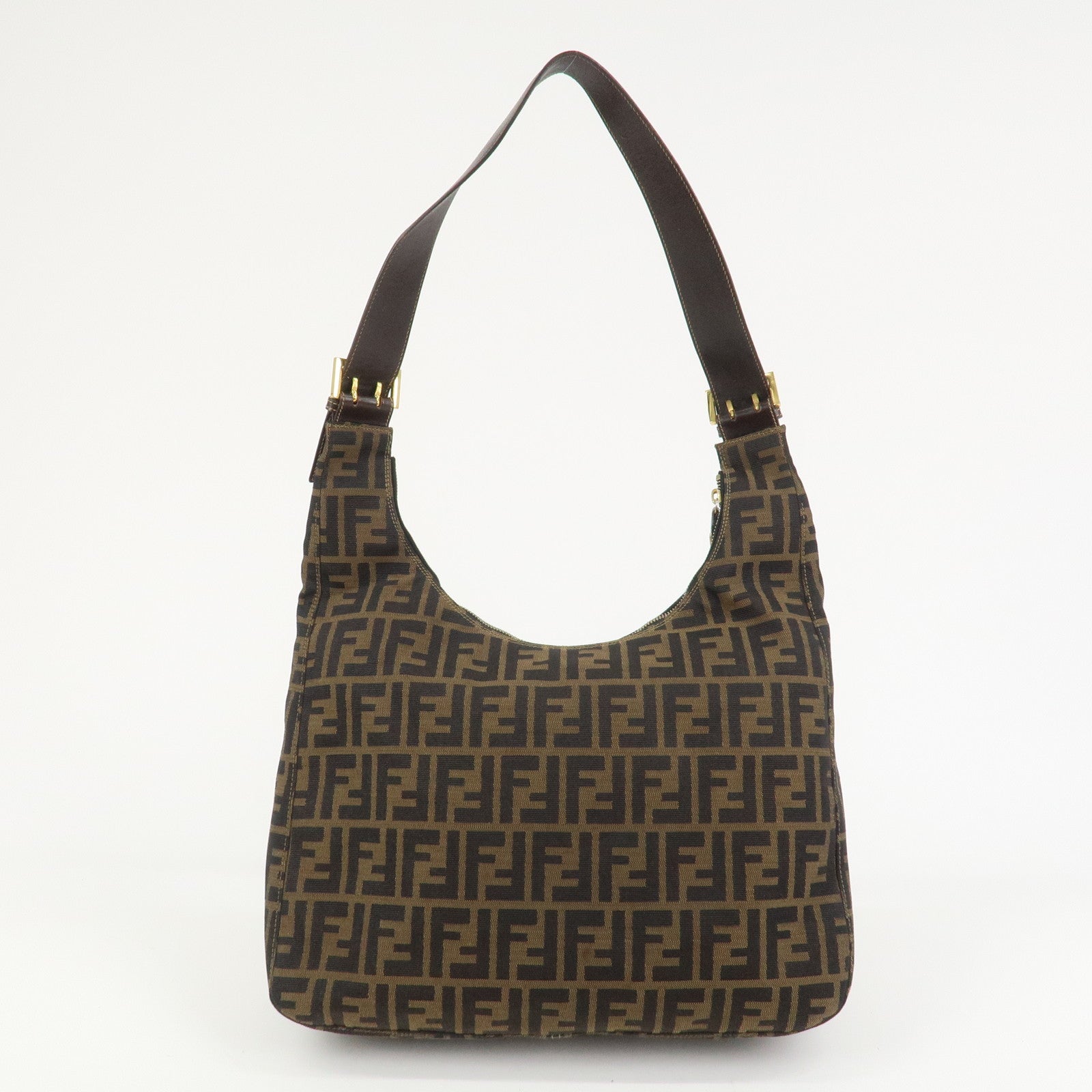 FENDI Zucca Canvas Leather Shoulder Bag Hand Bag Brown Black