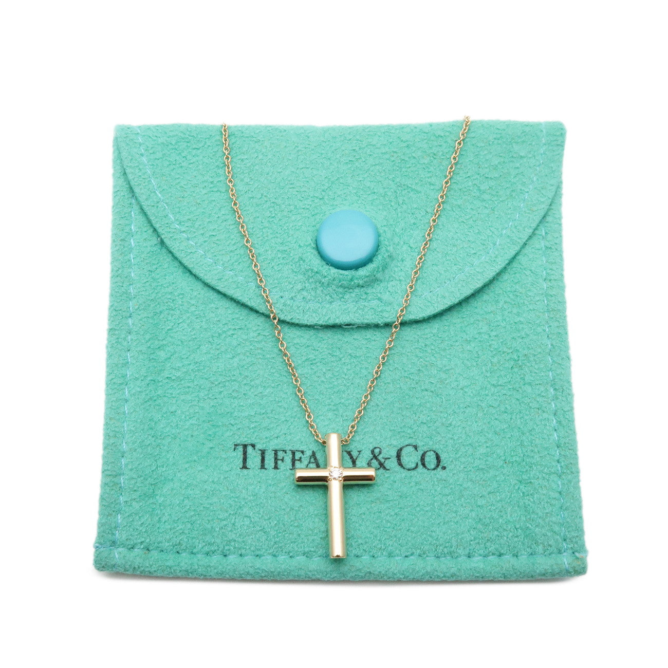 Tiffany&Co. Cross 1P Diamond Necklace K18 750YG Yellow Gold