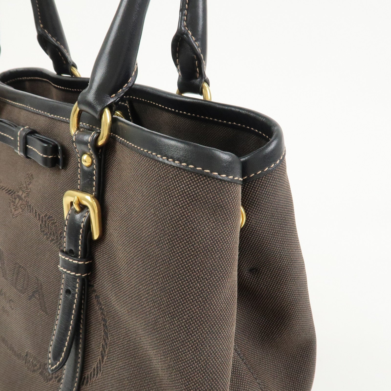 PRADA Jacquard Leather 2Way Bag Tote Bag Hand Bag Brown BN1841